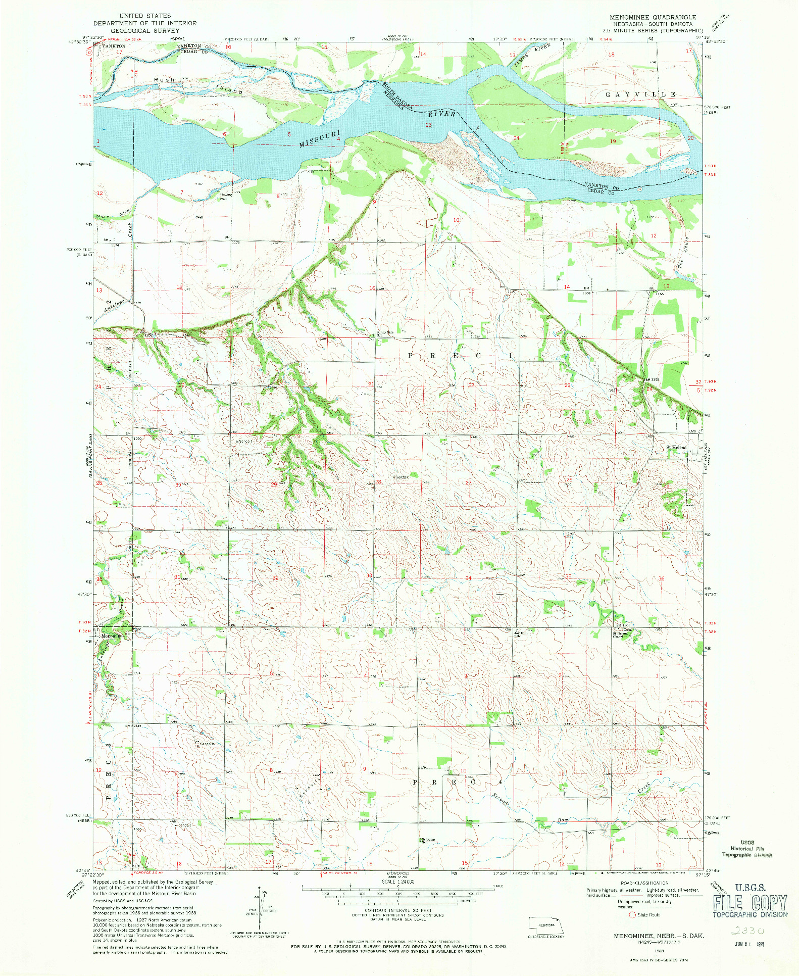 USGS 1:24000-SCALE QUADRANGLE FOR MENOMINEE, NE 1968