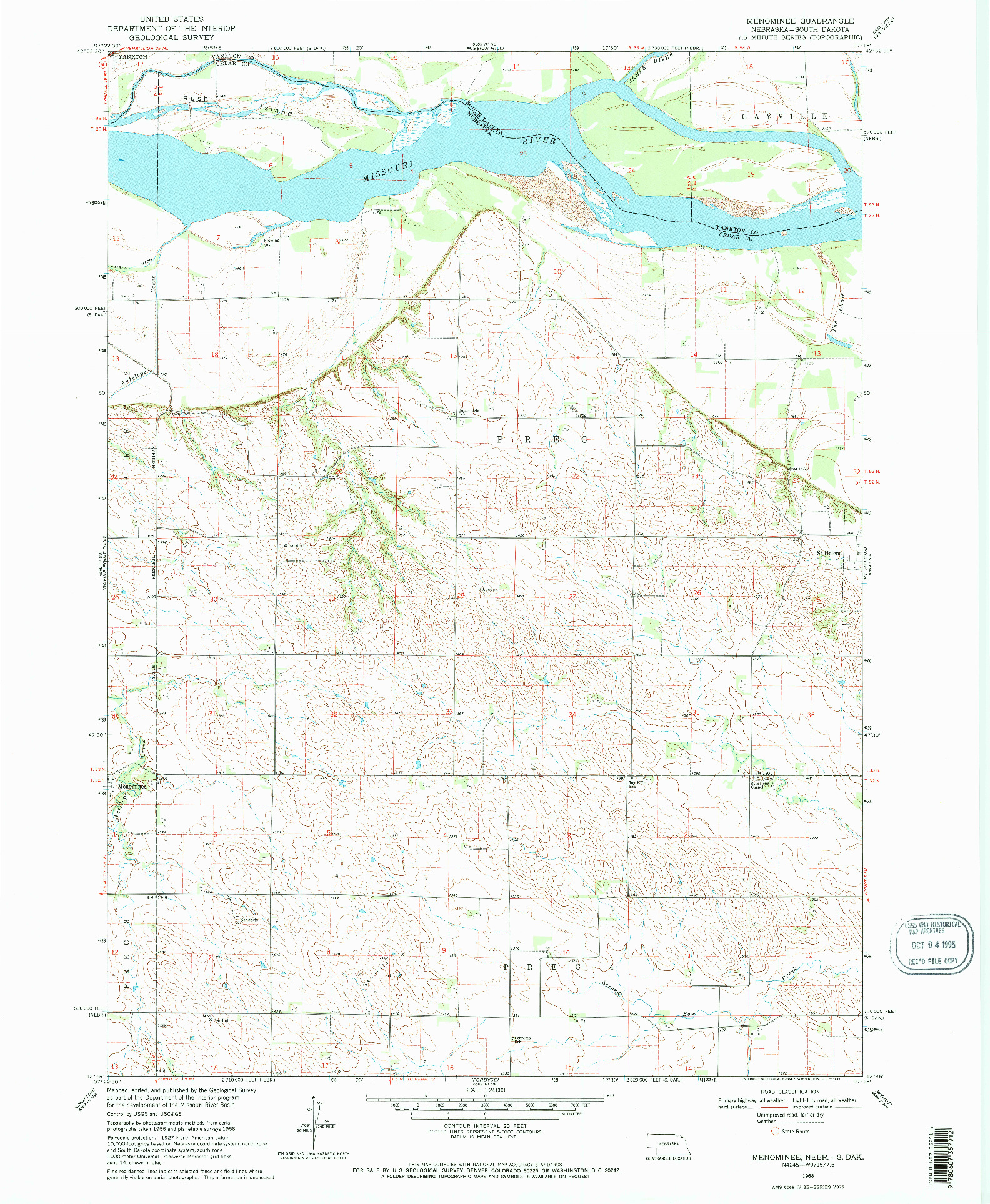 USGS 1:24000-SCALE QUADRANGLE FOR MENOMINEE, NE 1968