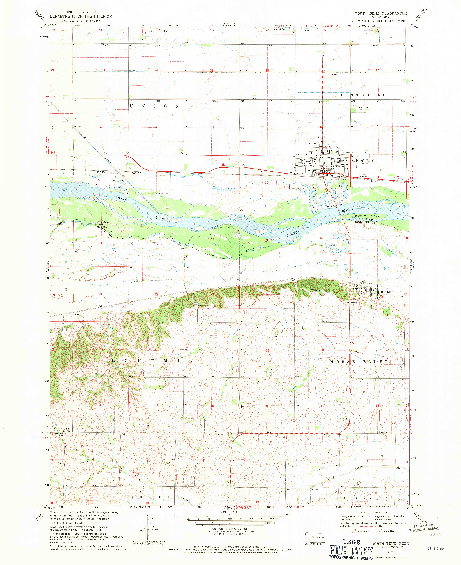 USGS 1:24000-SCALE QUADRANGLE FOR NORTH BEND, NE 1968