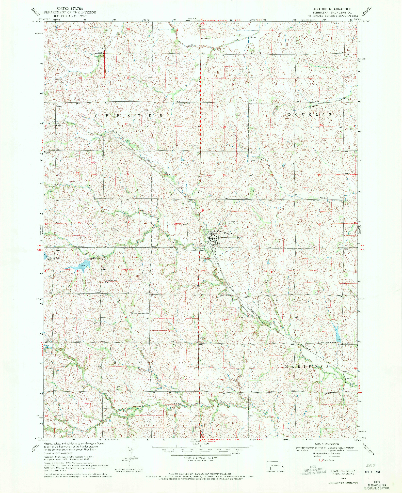 USGS 1:24000-SCALE QUADRANGLE FOR PRAGUE, NE 1969