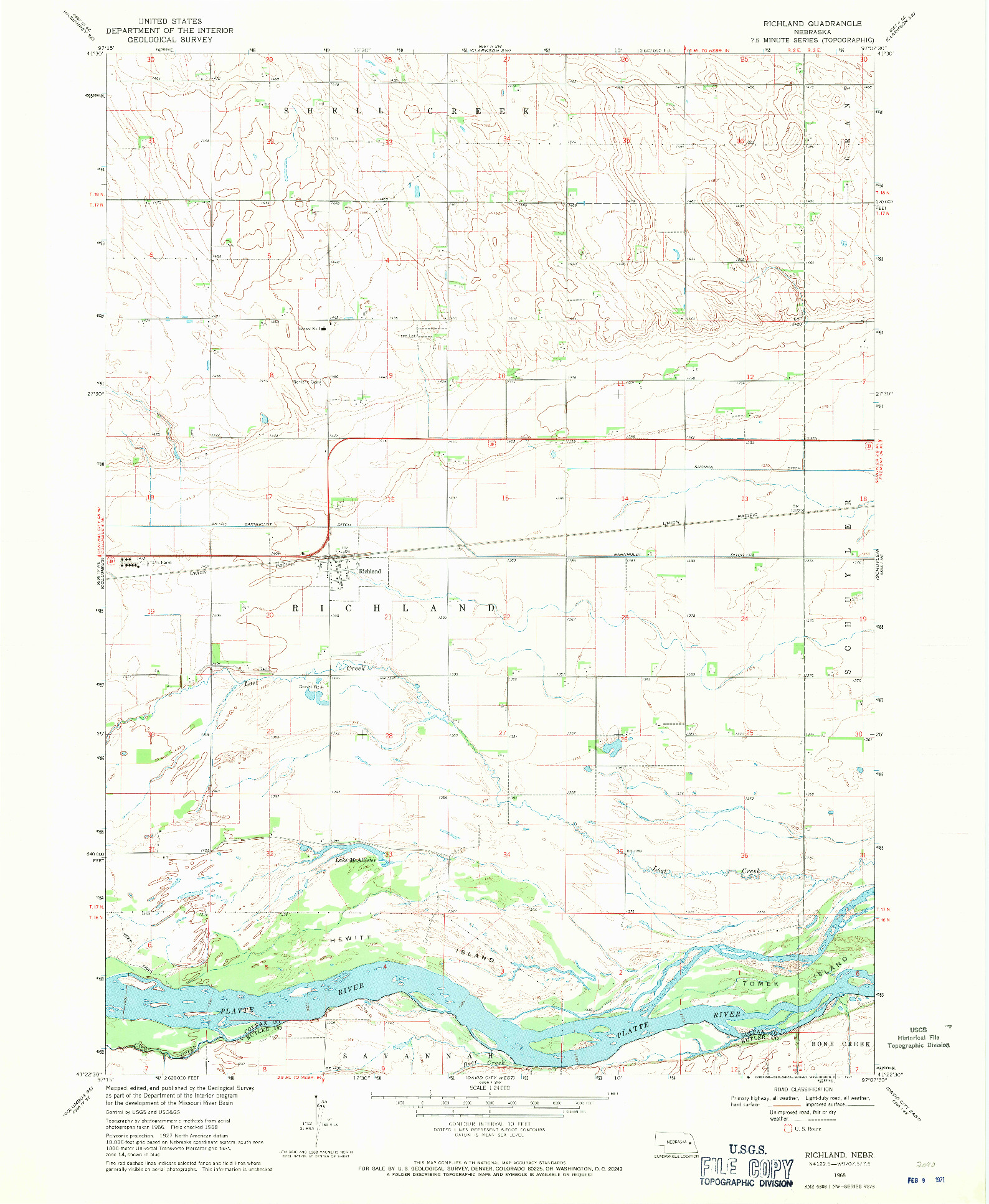 USGS 1:24000-SCALE QUADRANGLE FOR RICHLAND, NE 1968