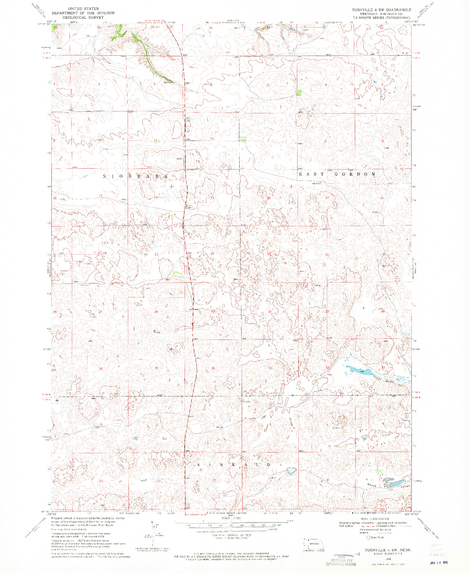 USGS 1:24000-SCALE QUADRANGLE FOR RUSHVILLE 4 SW, NE 1969