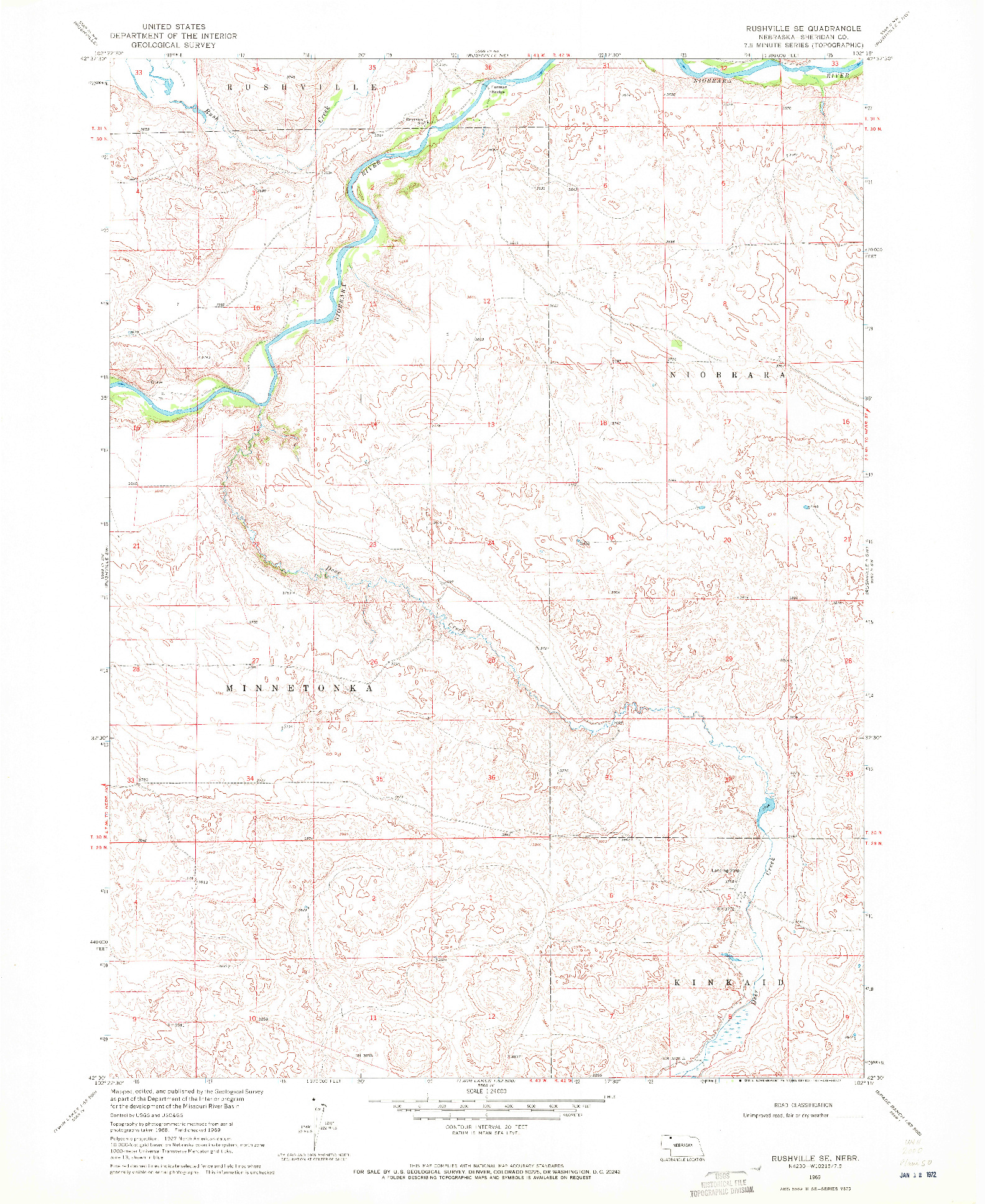 USGS 1:24000-SCALE QUADRANGLE FOR RUSHVILLE SE, NE 1969