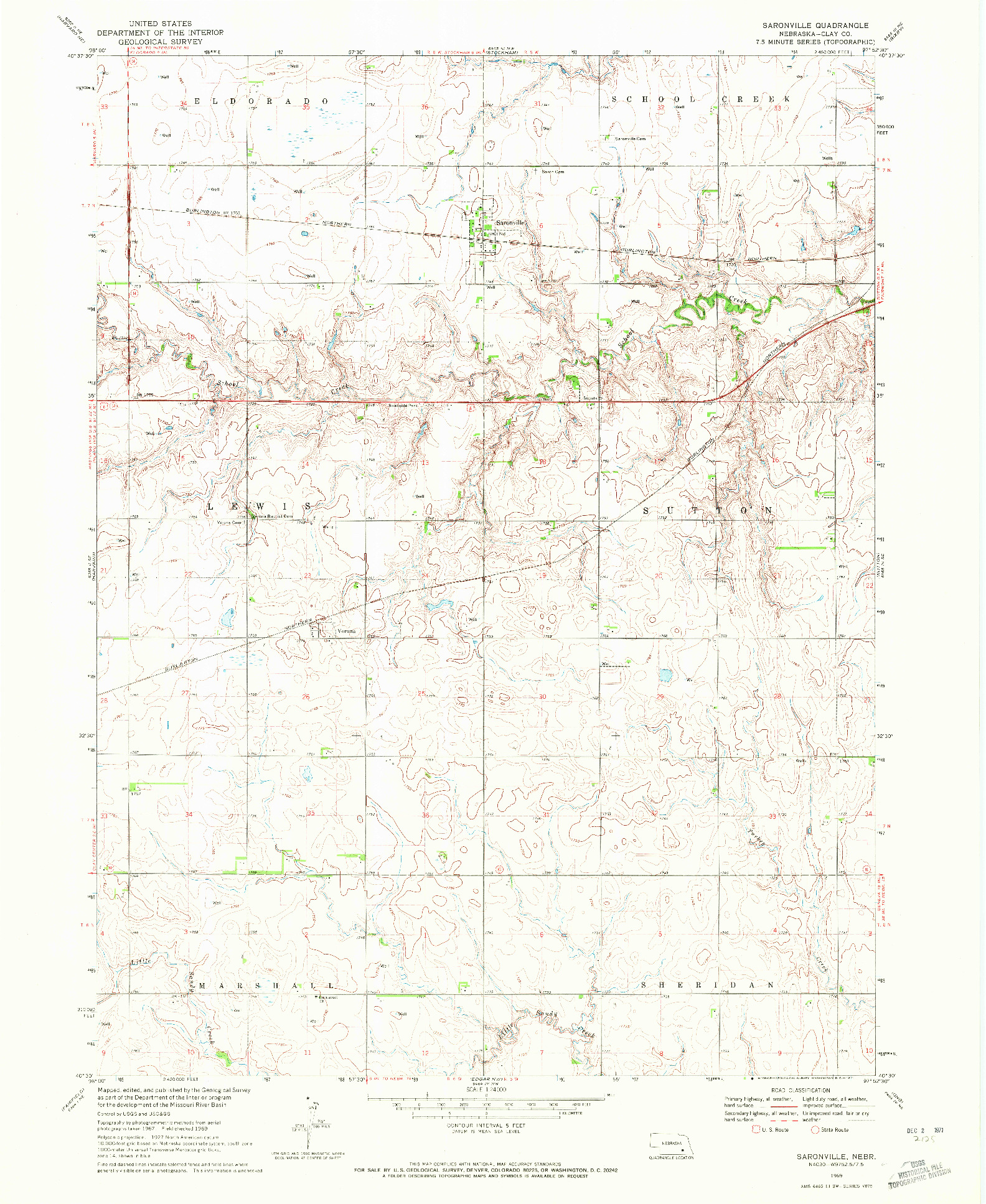 USGS 1:24000-SCALE QUADRANGLE FOR SARONVILLE, NE 1969