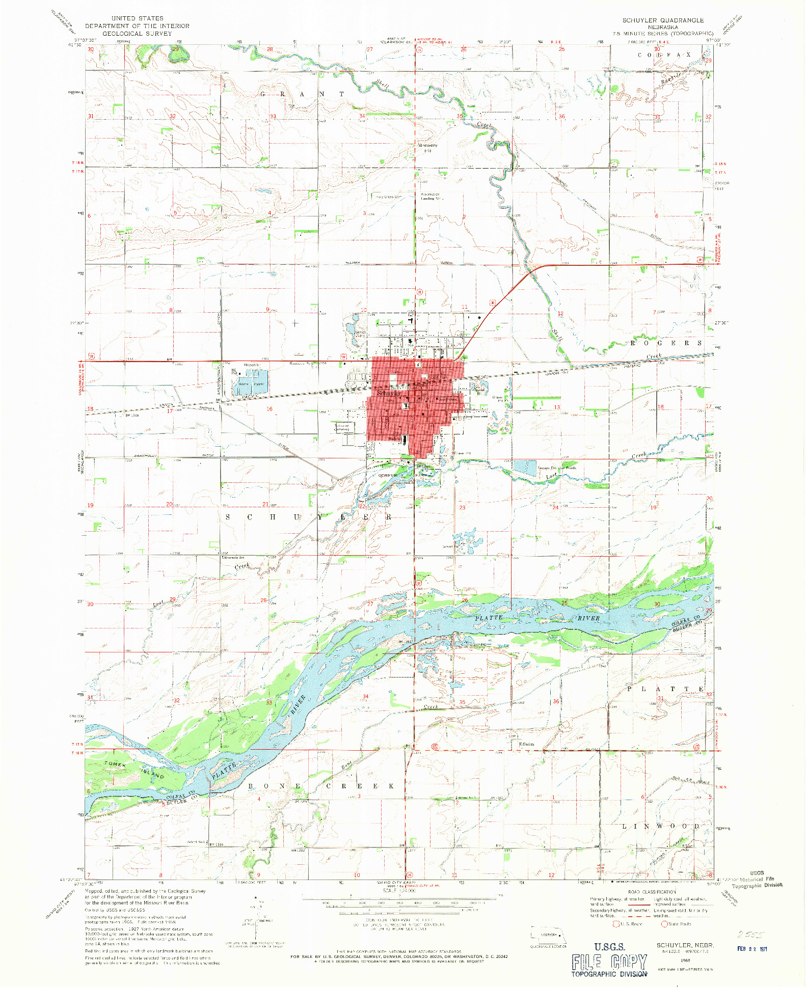 USGS 1:24000-SCALE QUADRANGLE FOR SCHUYLER, NE 1968