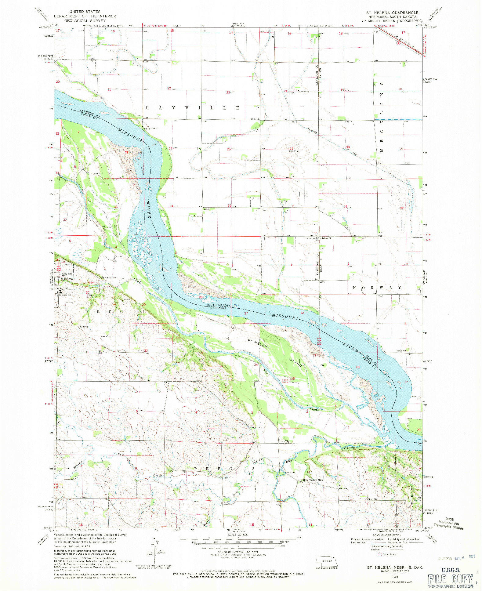 USGS 1:24000-SCALE QUADRANGLE FOR ST. HELENA, NE 1968