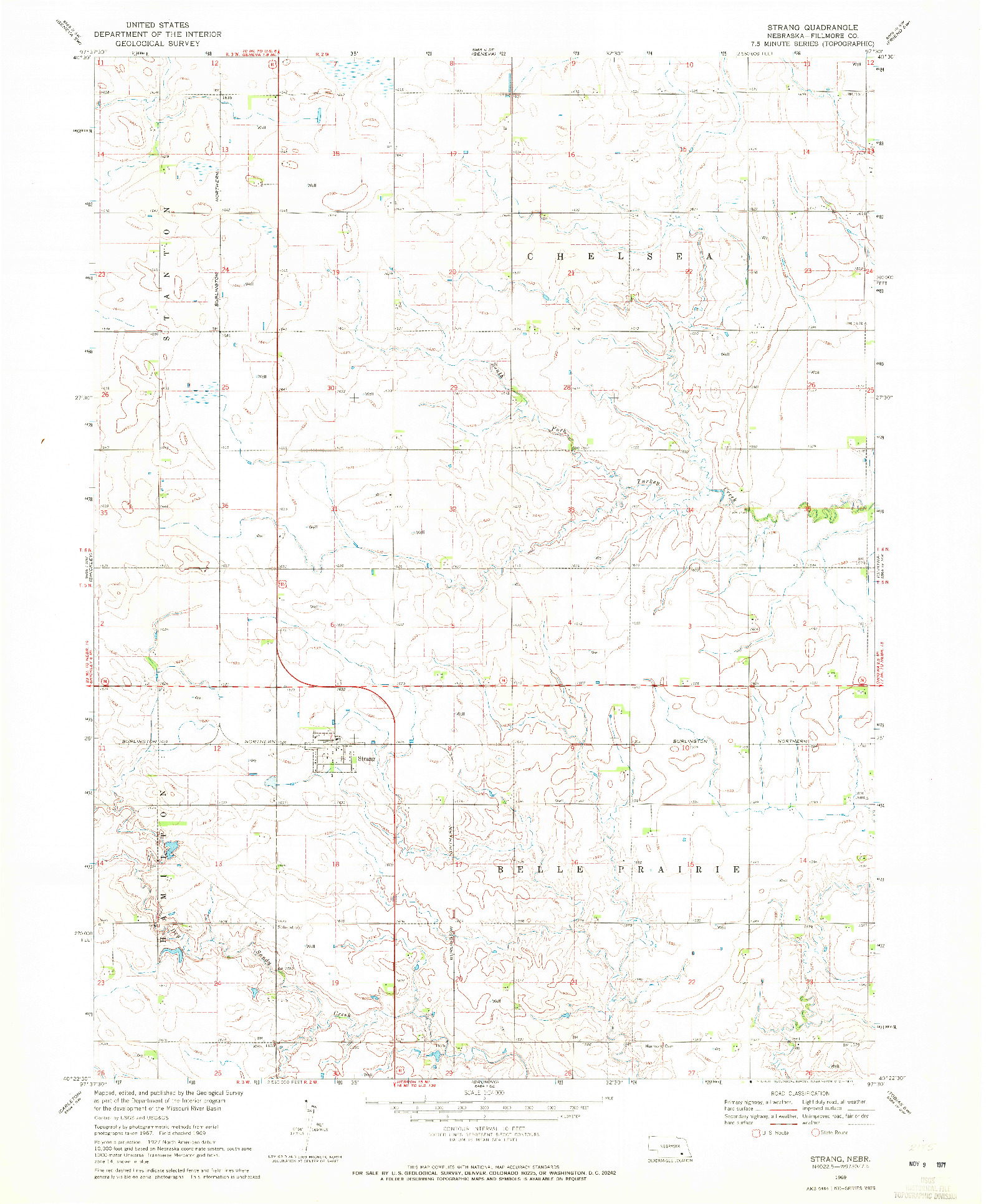 USGS 1:24000-SCALE QUADRANGLE FOR STRANG, NE 1969