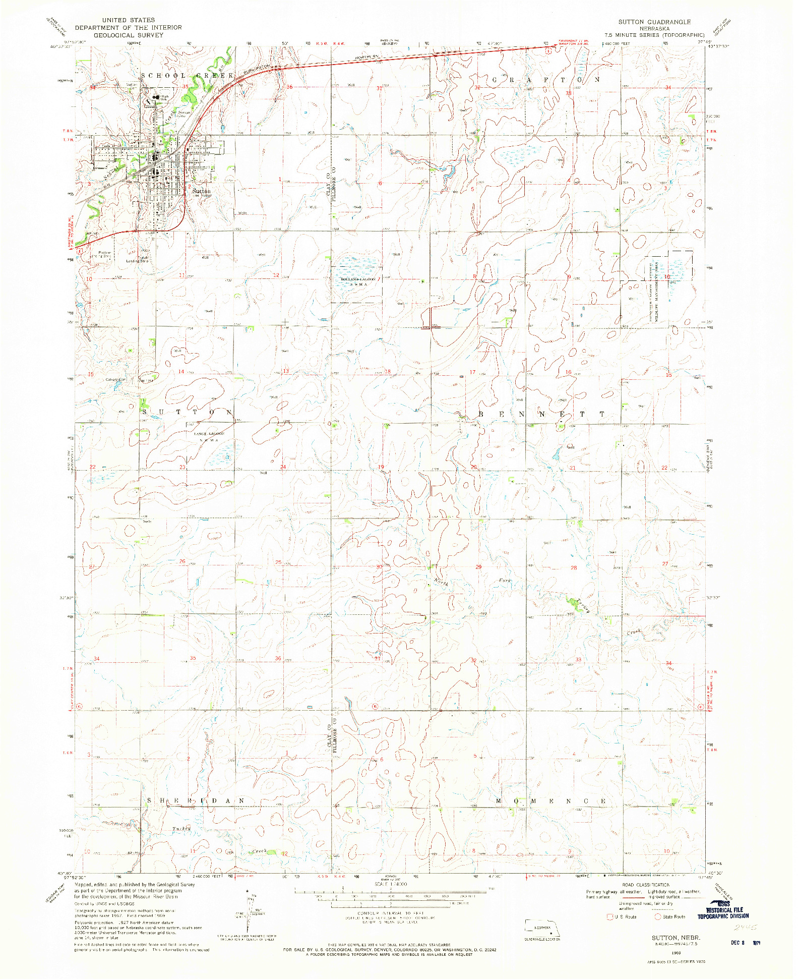 USGS 1:24000-SCALE QUADRANGLE FOR SUTTON, NE 1969