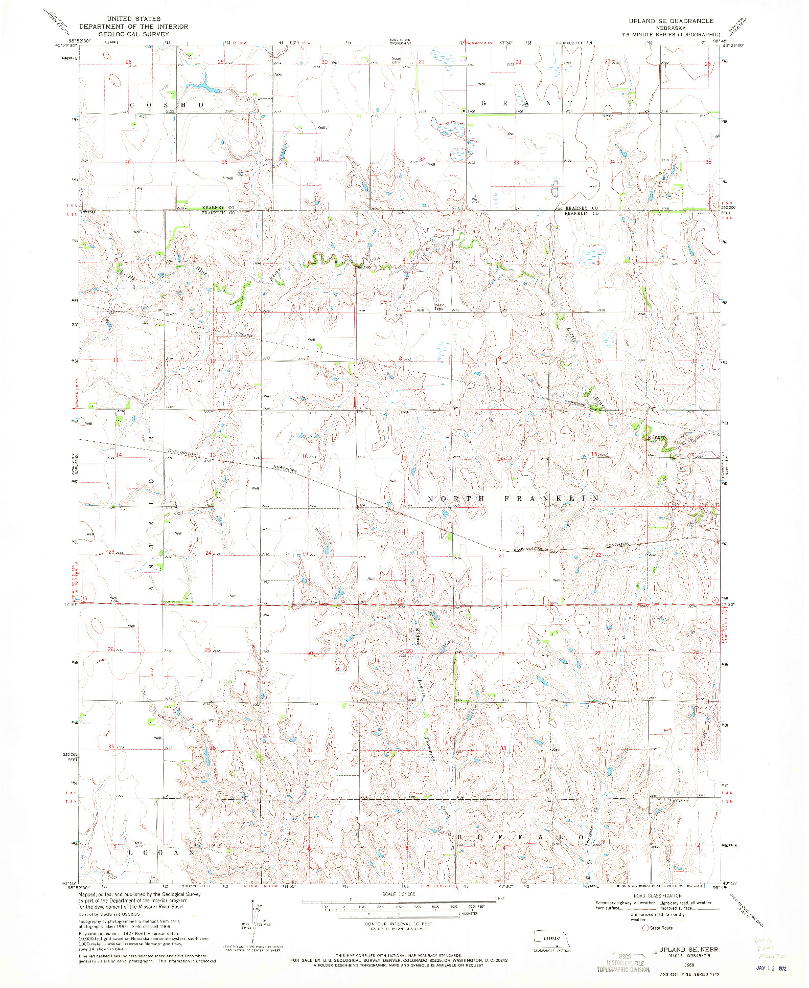 USGS 1:24000-SCALE QUADRANGLE FOR UPLAND SE, NE 1969