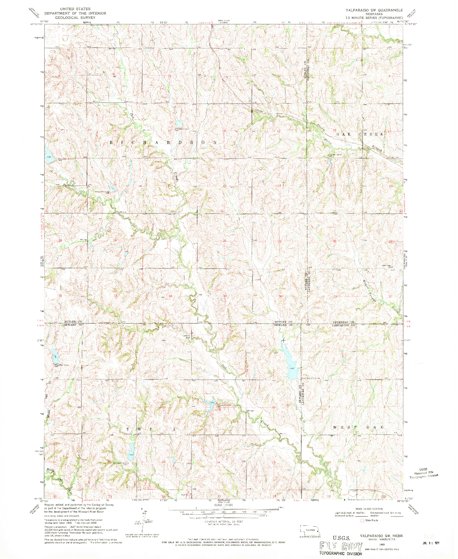 USGS 1:24000-SCALE QUADRANGLE FOR VALPARAISO SW, NE 1969