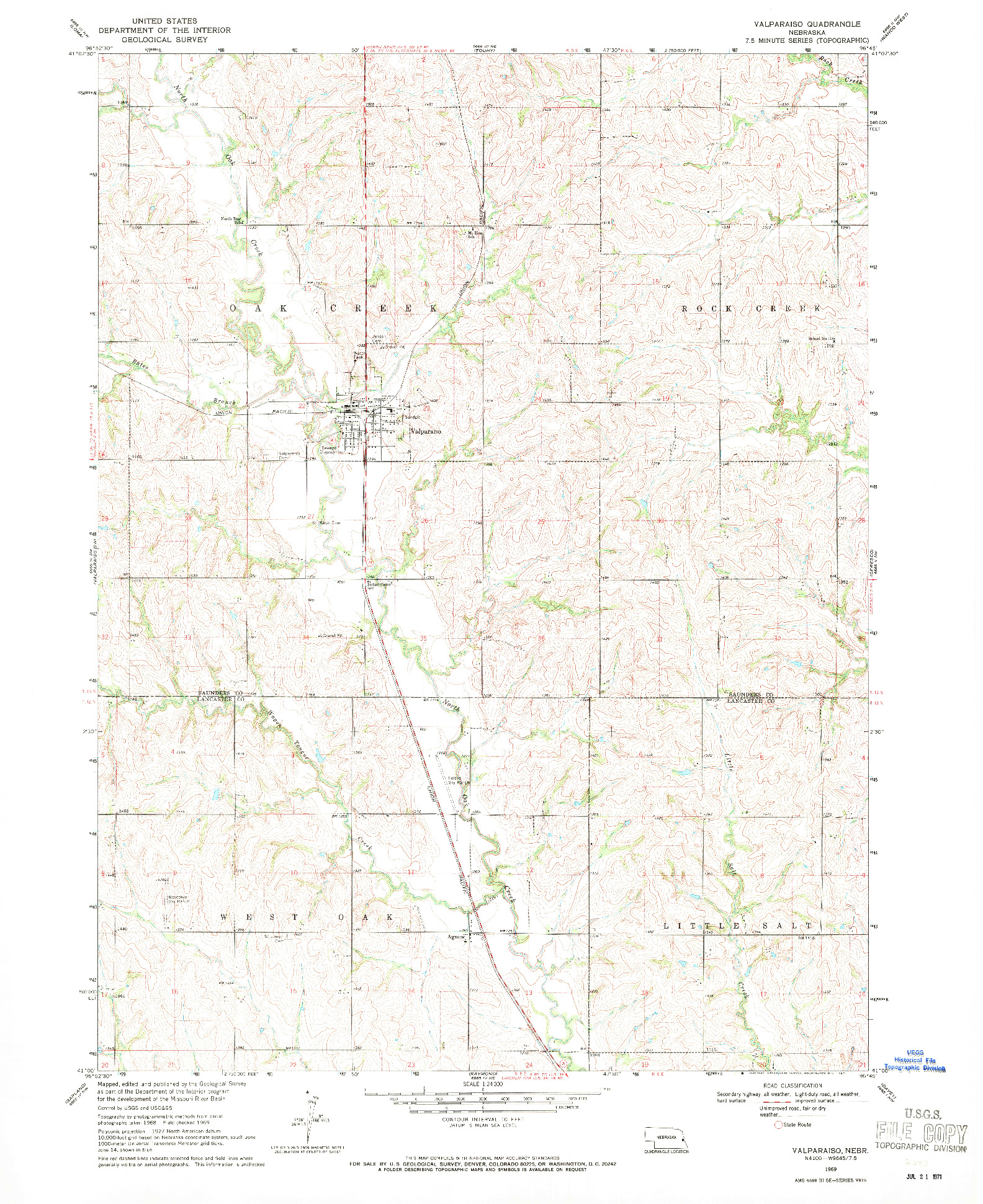 USGS 1:24000-SCALE QUADRANGLE FOR VALPARAISO, NE 1969