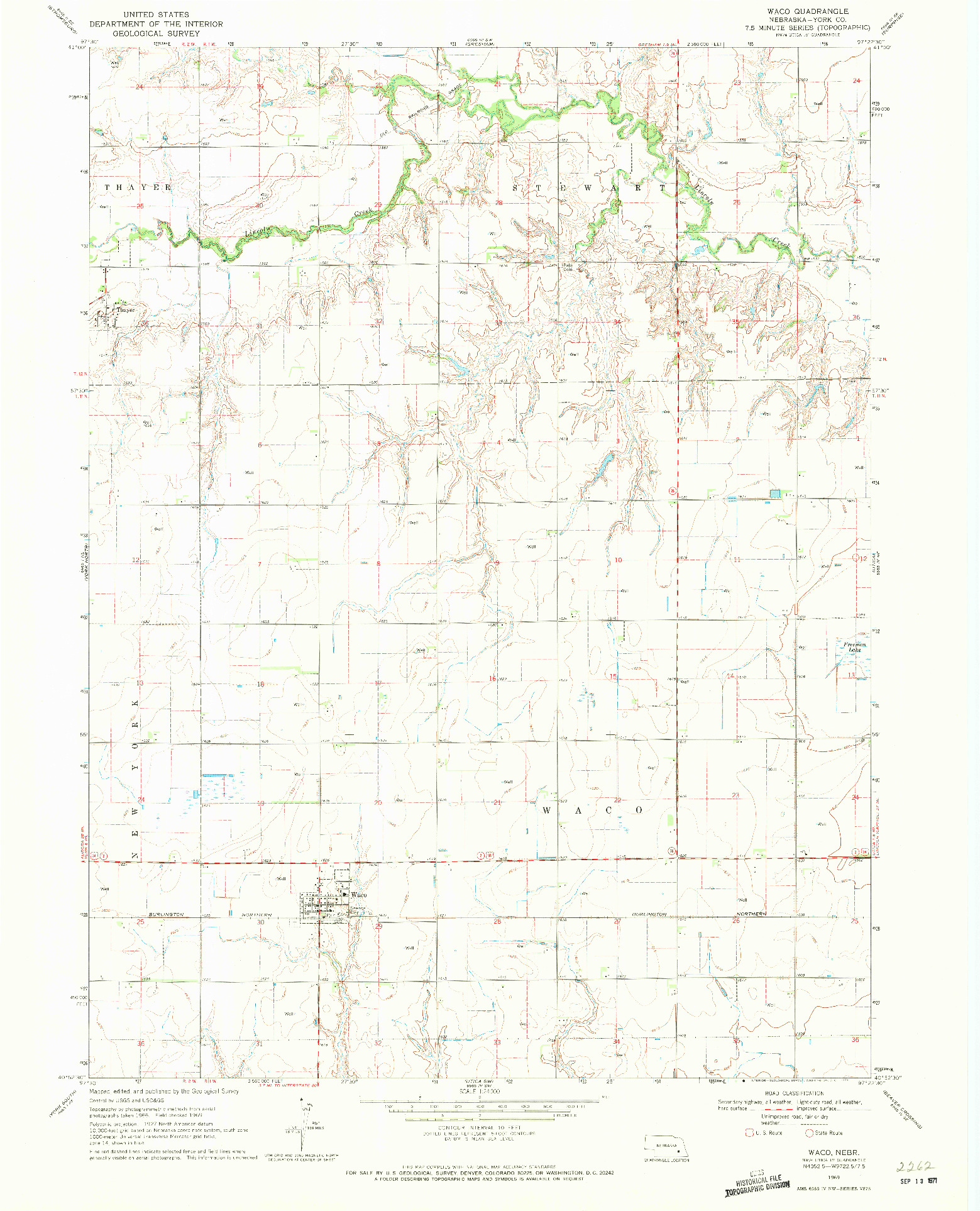 USGS 1:24000-SCALE QUADRANGLE FOR WACO, NE 1969