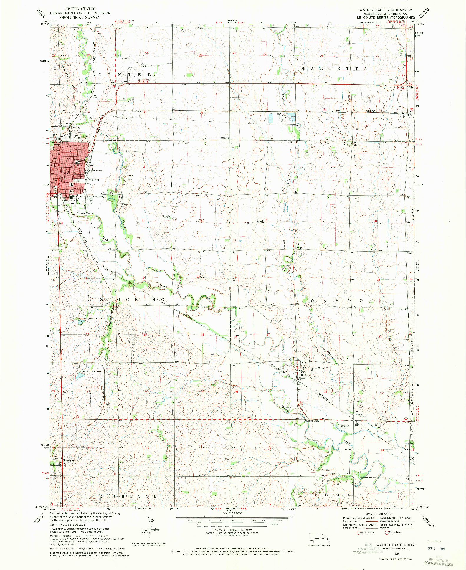 USGS 1:24000-SCALE QUADRANGLE FOR WAHOO EAST, NE 1969