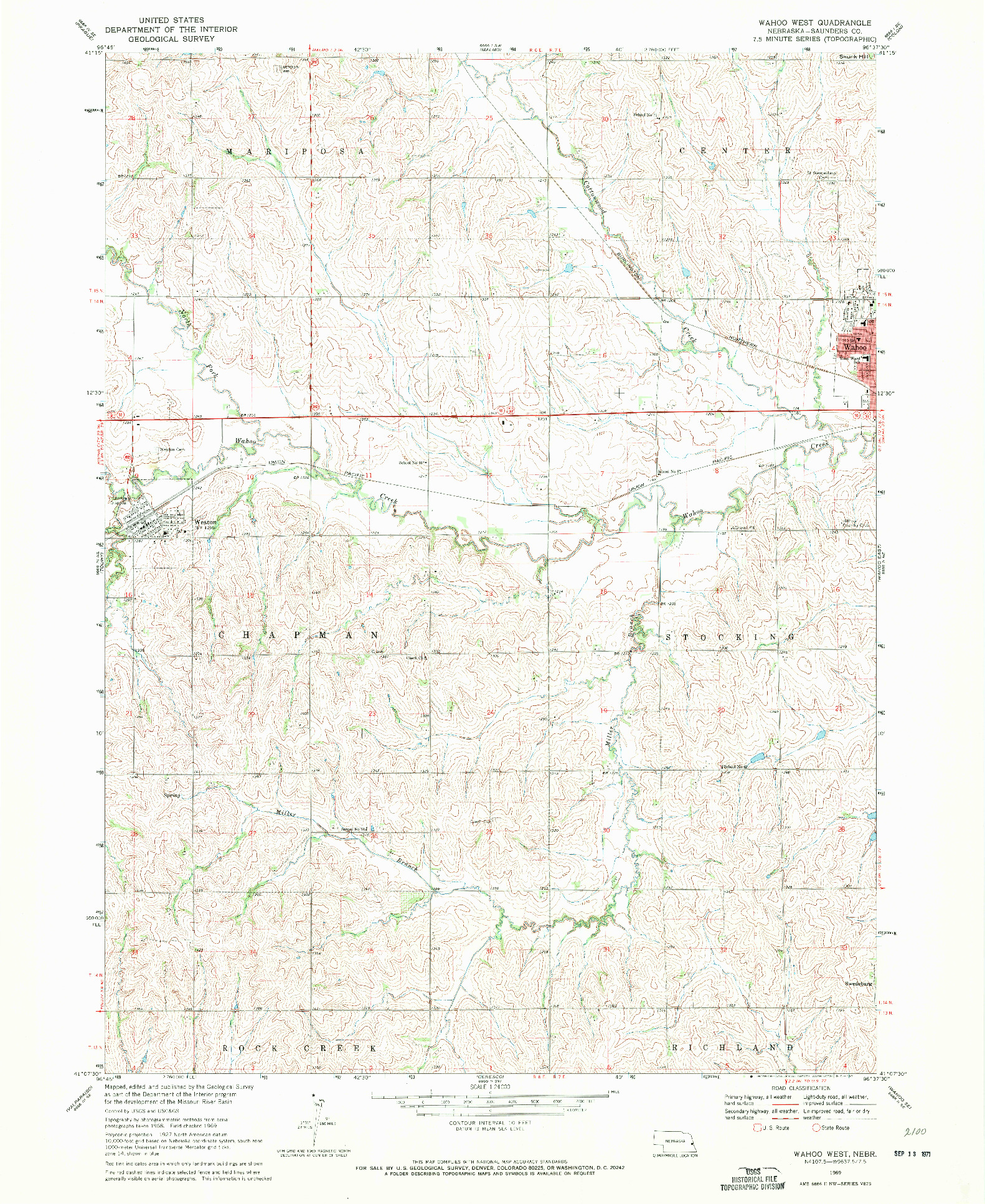 USGS 1:24000-SCALE QUADRANGLE FOR WAHOO WEST, NE 1969
