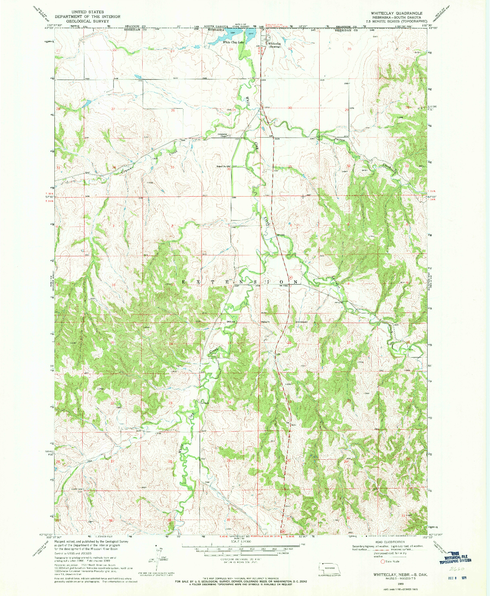 USGS 1:24000-SCALE QUADRANGLE FOR WHITECLAY, NE 1969