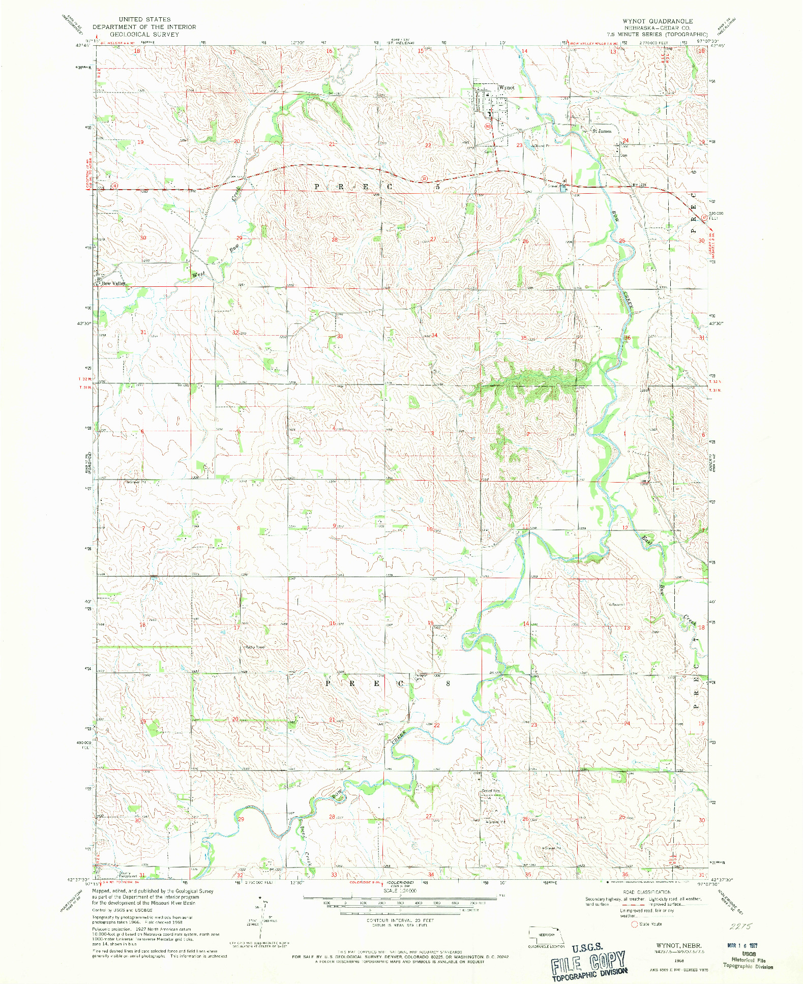 USGS 1:24000-SCALE QUADRANGLE FOR WYNOT, NE 1968