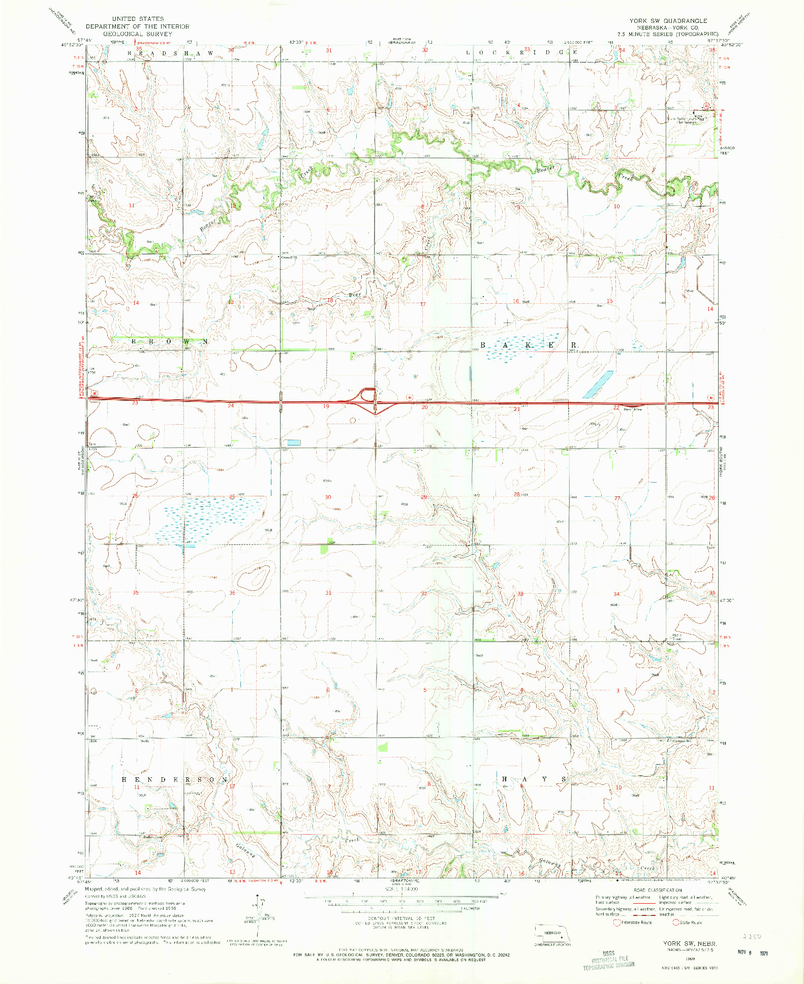 USGS 1:24000-SCALE QUADRANGLE FOR YORK SW, NE 1969