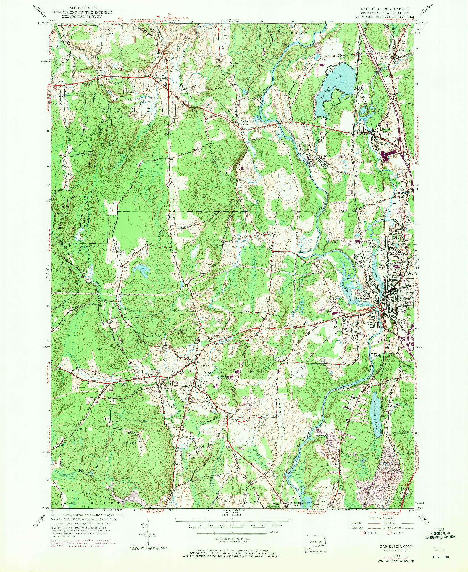 USGS 1:24000-SCALE QUADRANGLE FOR DANIELSON, CT 1955