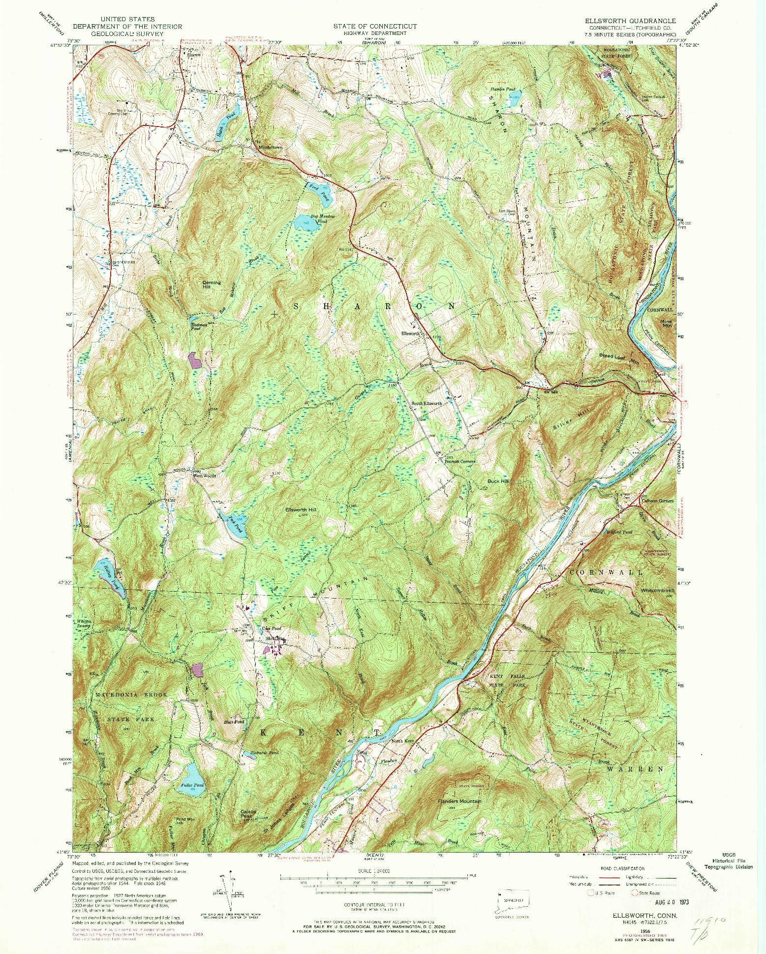 USGS 1:24000-SCALE QUADRANGLE FOR ELLSWORTH, CT 1956