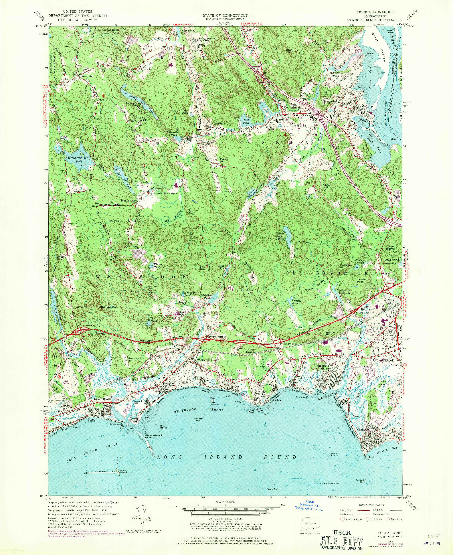 USGS 1:24000-SCALE QUADRANGLE FOR ESSEX, CT 1958