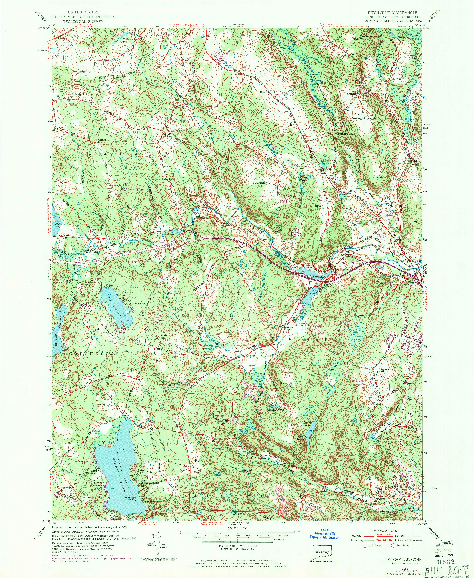 USGS 1:24000-SCALE QUADRANGLE FOR FITCHVILLE, CT 1953