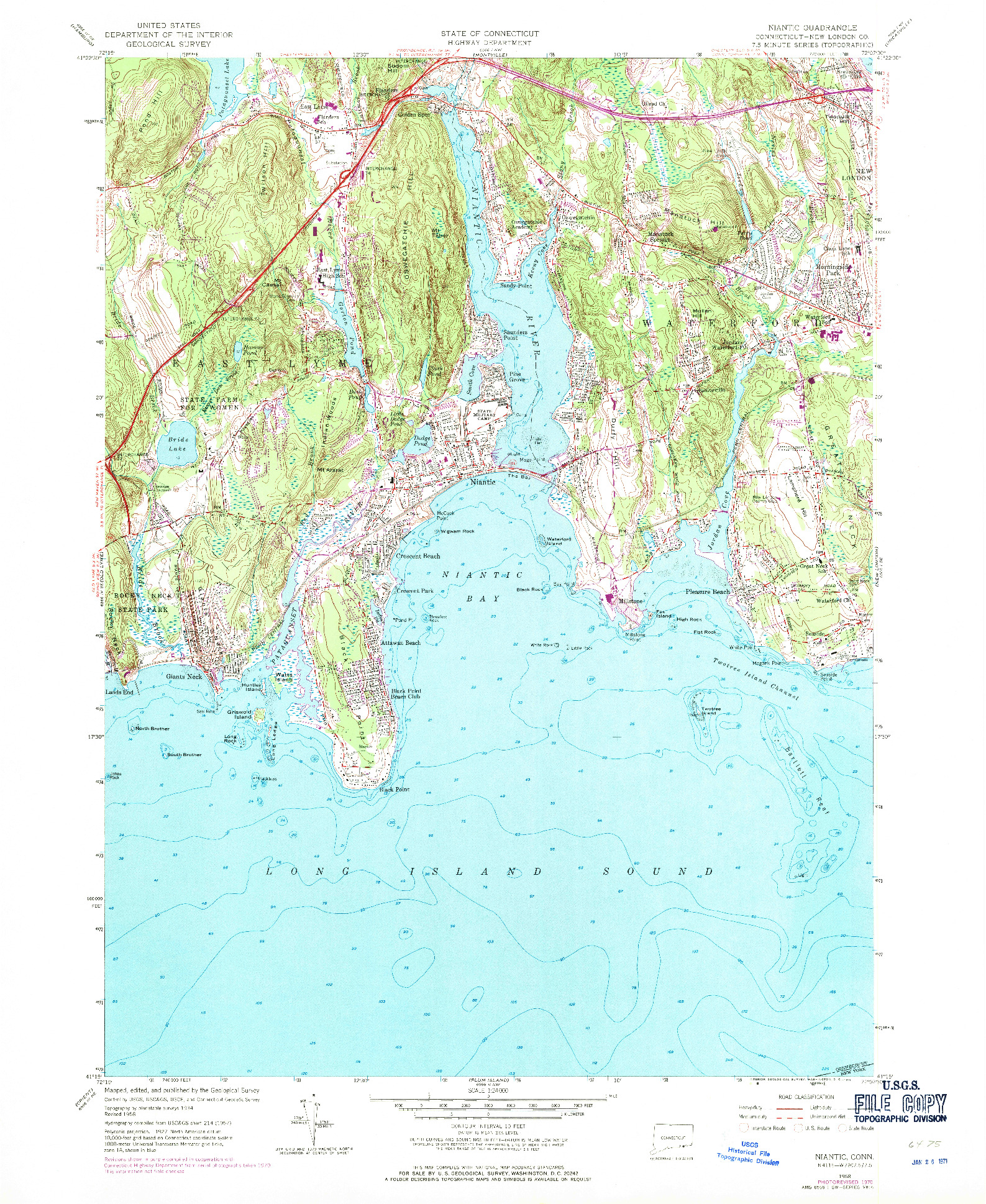 USGS 1:24000-SCALE QUADRANGLE FOR NIANTIC, CT 1958