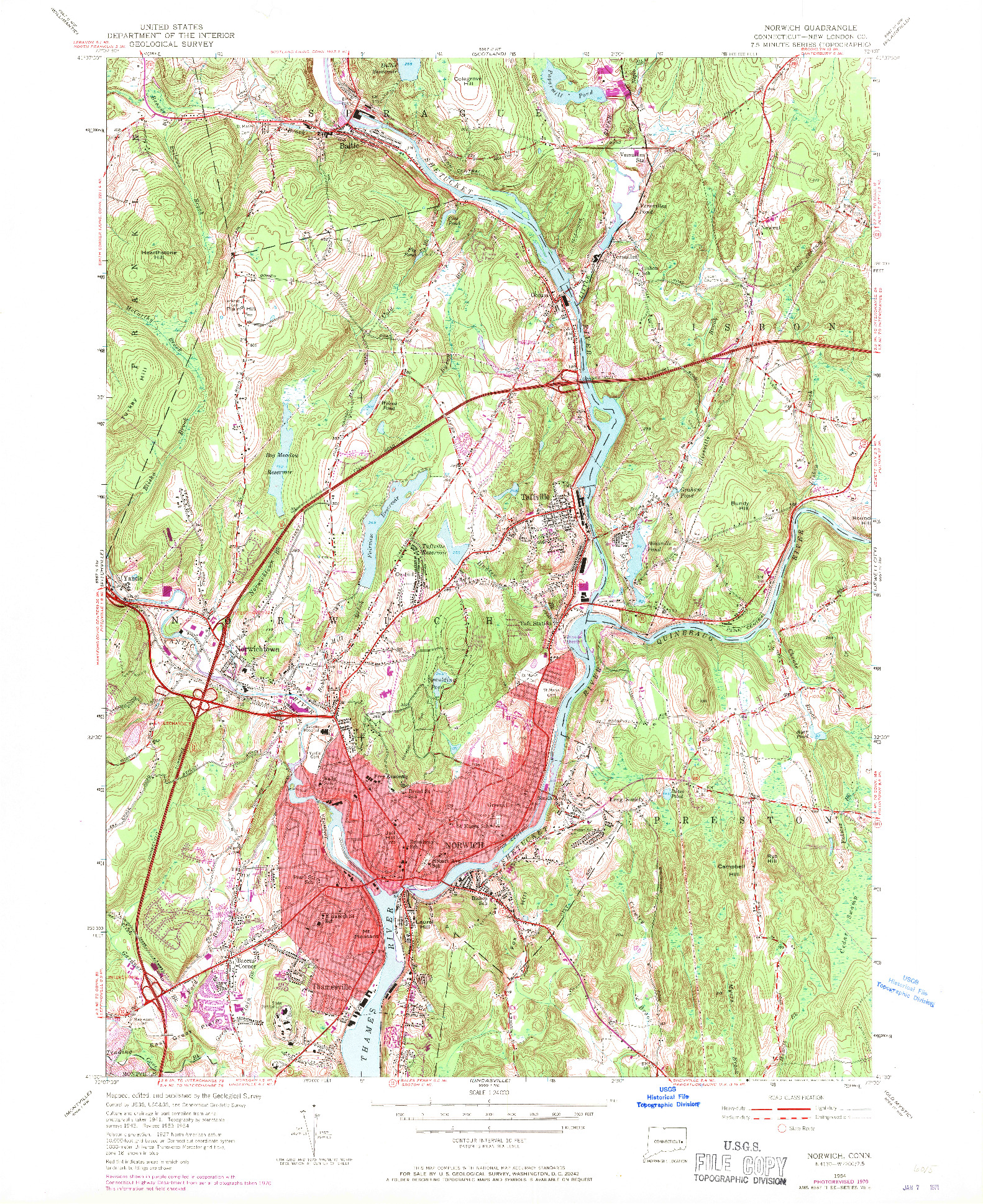 USGS 1:24000-SCALE QUADRANGLE FOR NORWICH, CT 1954