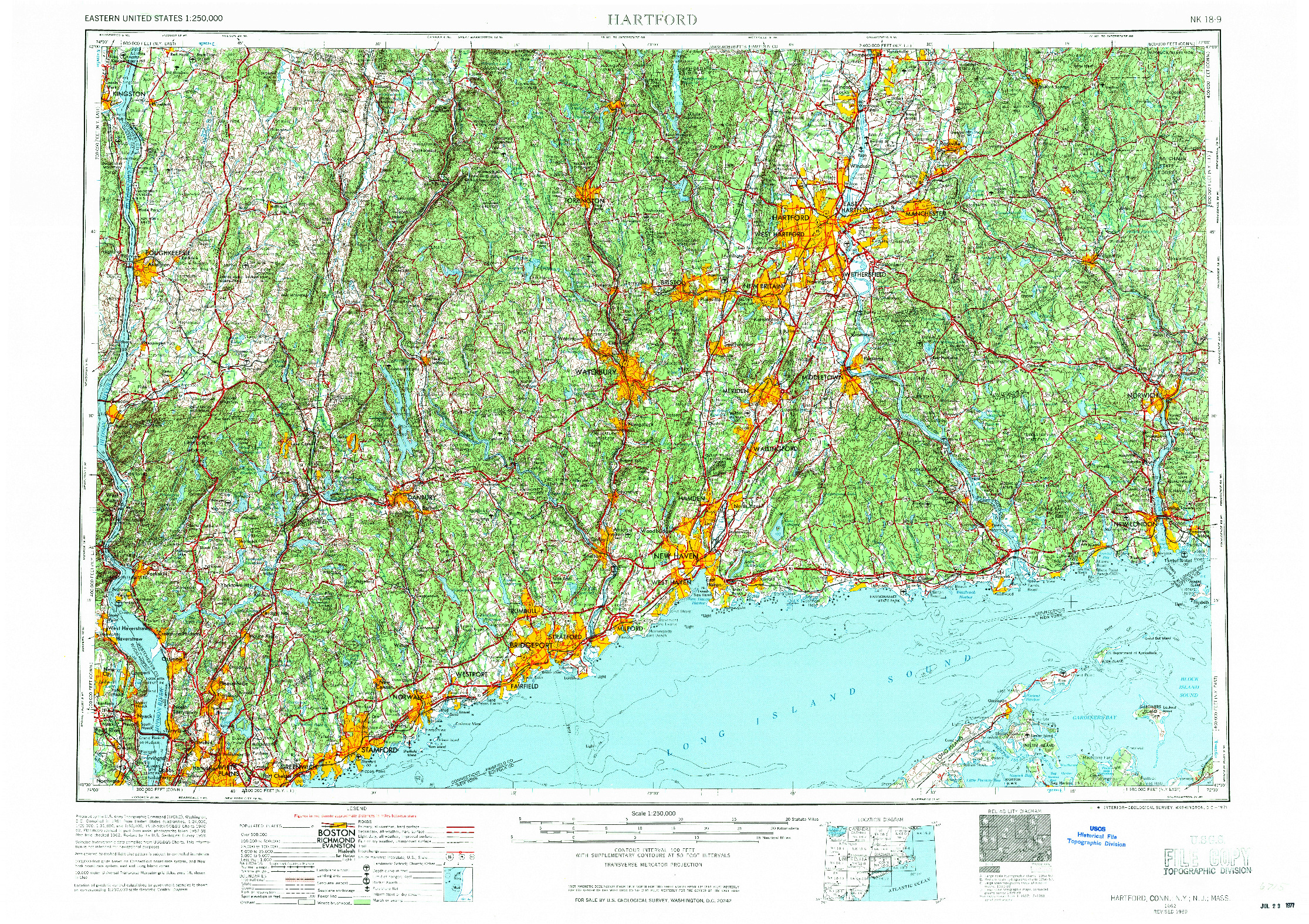 USGS 1:250000-SCALE QUADRANGLE FOR HARTFORD, CT 1962