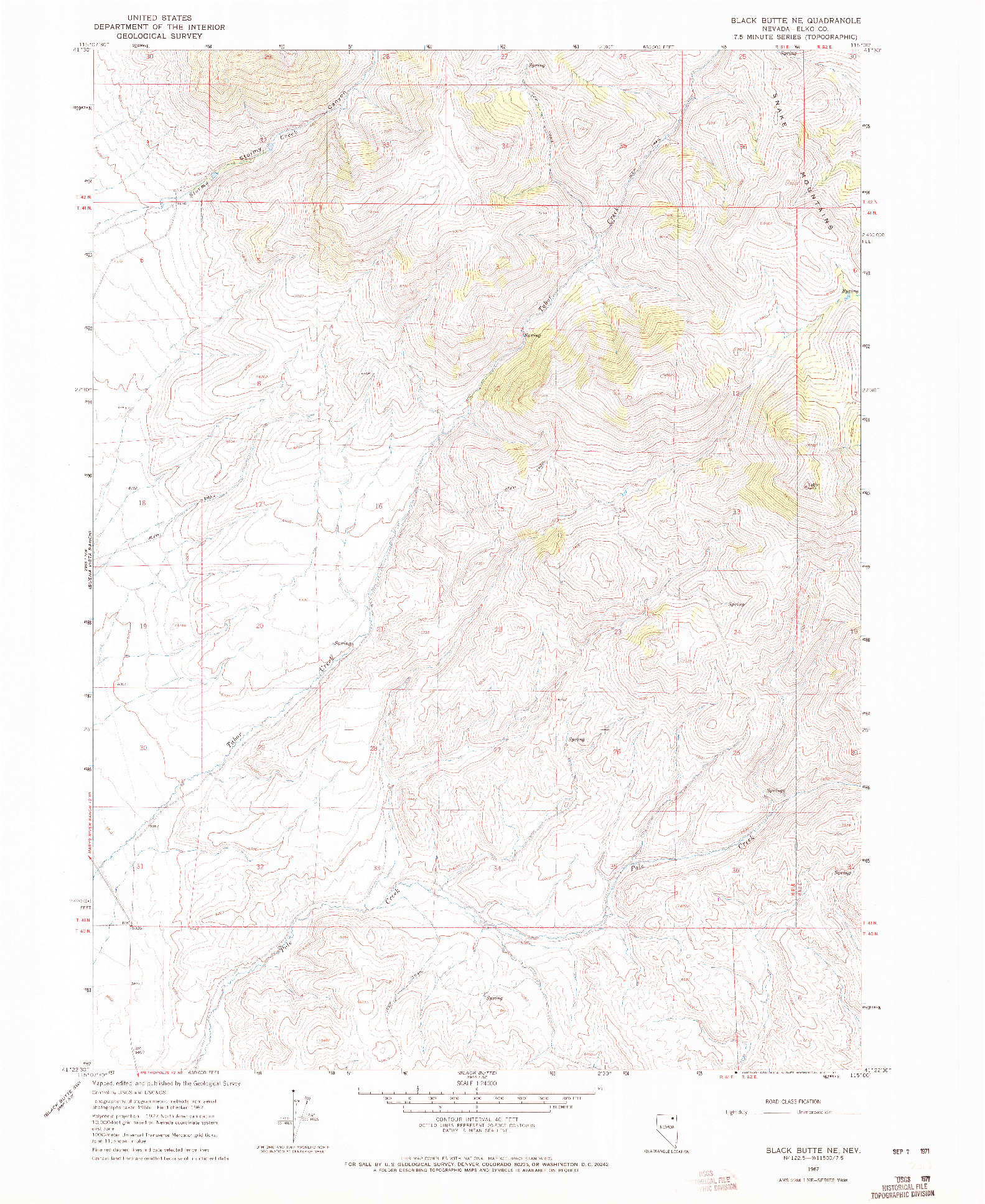 USGS 1:24000-SCALE QUADRANGLE FOR BLACK BUTTE NE, NV 1967