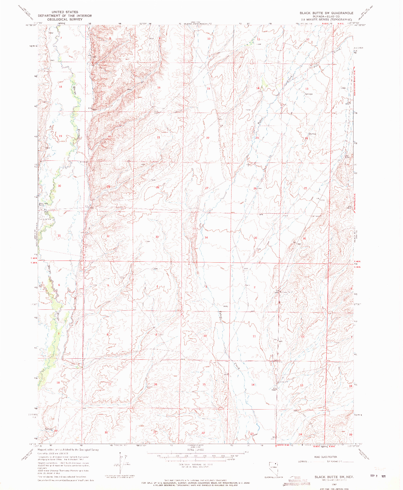 USGS 1:24000-SCALE QUADRANGLE FOR BLACK BUTTE SW, NV 1967