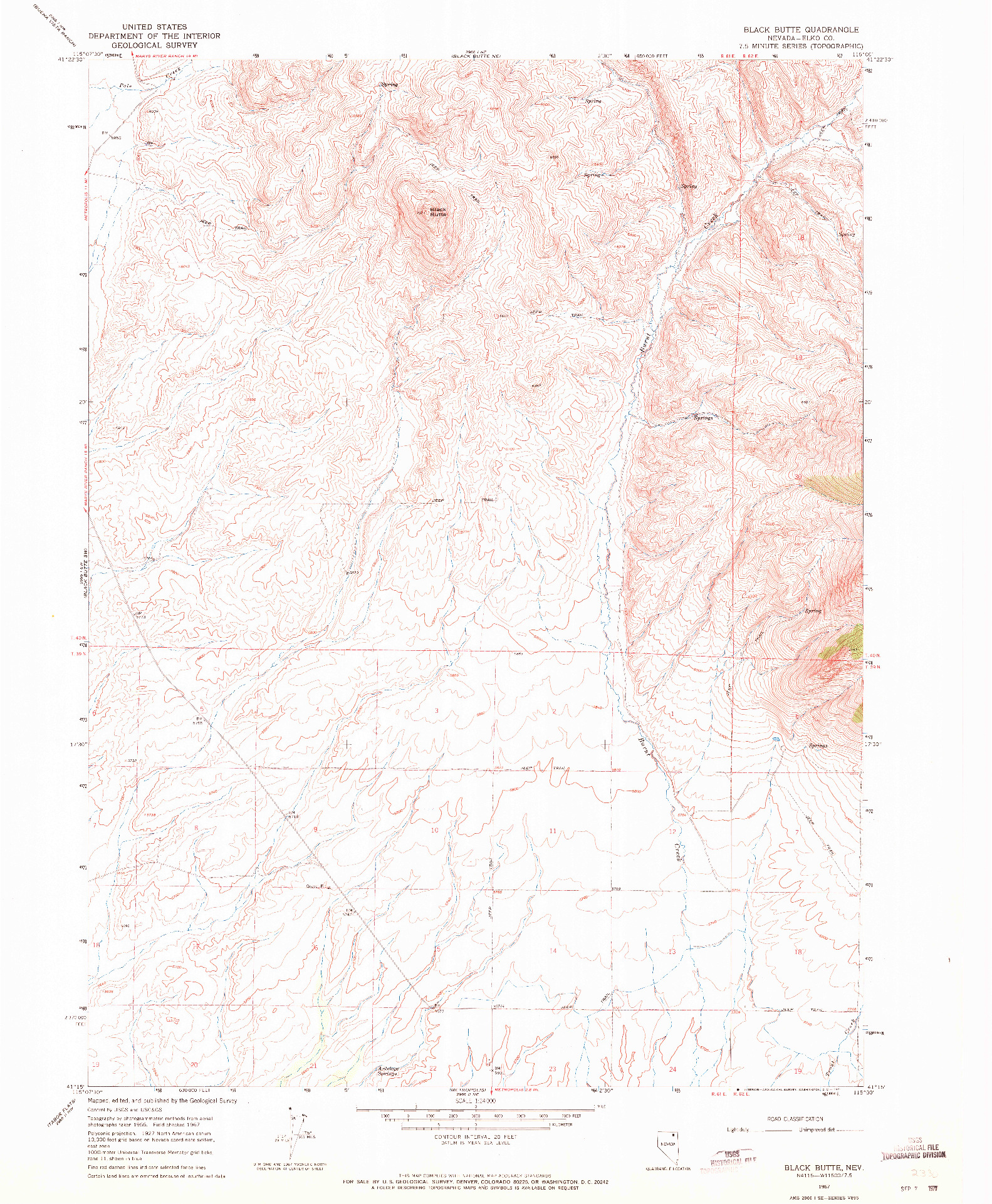 USGS 1:24000-SCALE QUADRANGLE FOR BLACK BUTTE, NV 1967