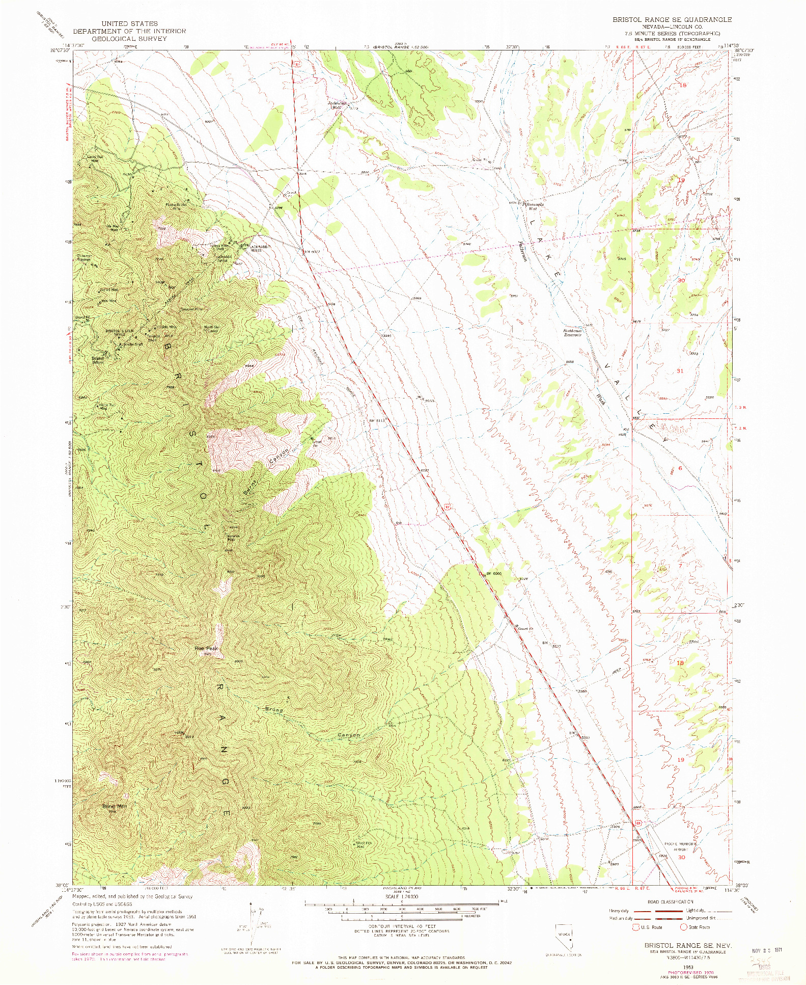 USGS 1:24000-SCALE QUADRANGLE FOR BRISTOL RANGE SE, NV 1953