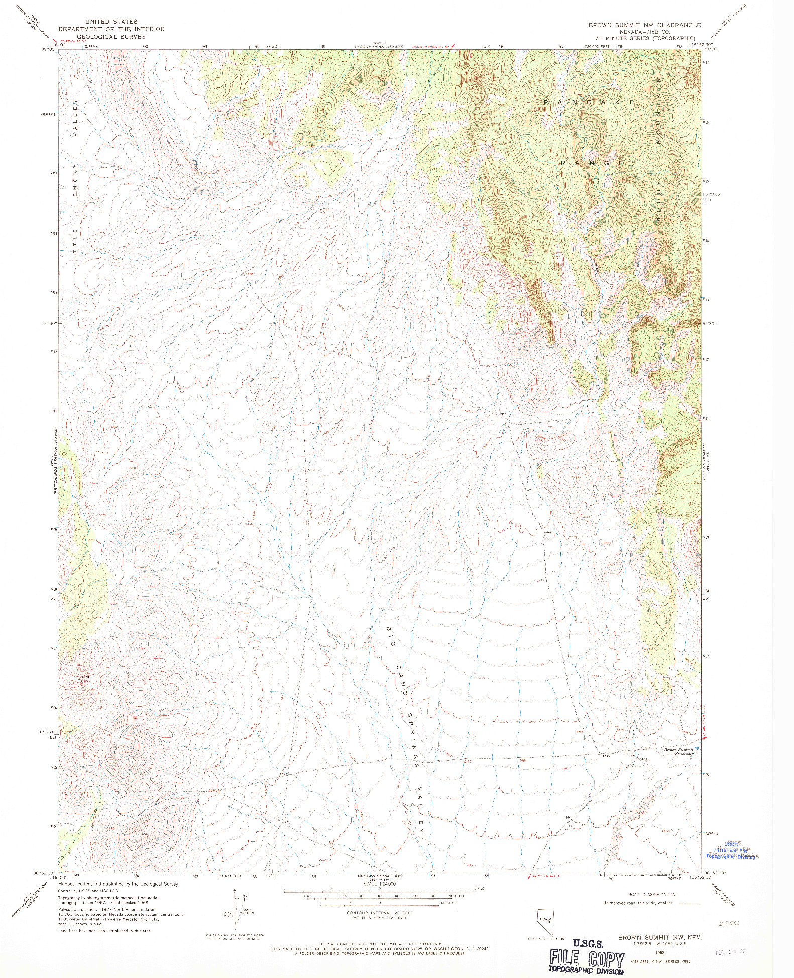 USGS 1:24000-SCALE QUADRANGLE FOR BROWN SUMMIT NW, NV 1968