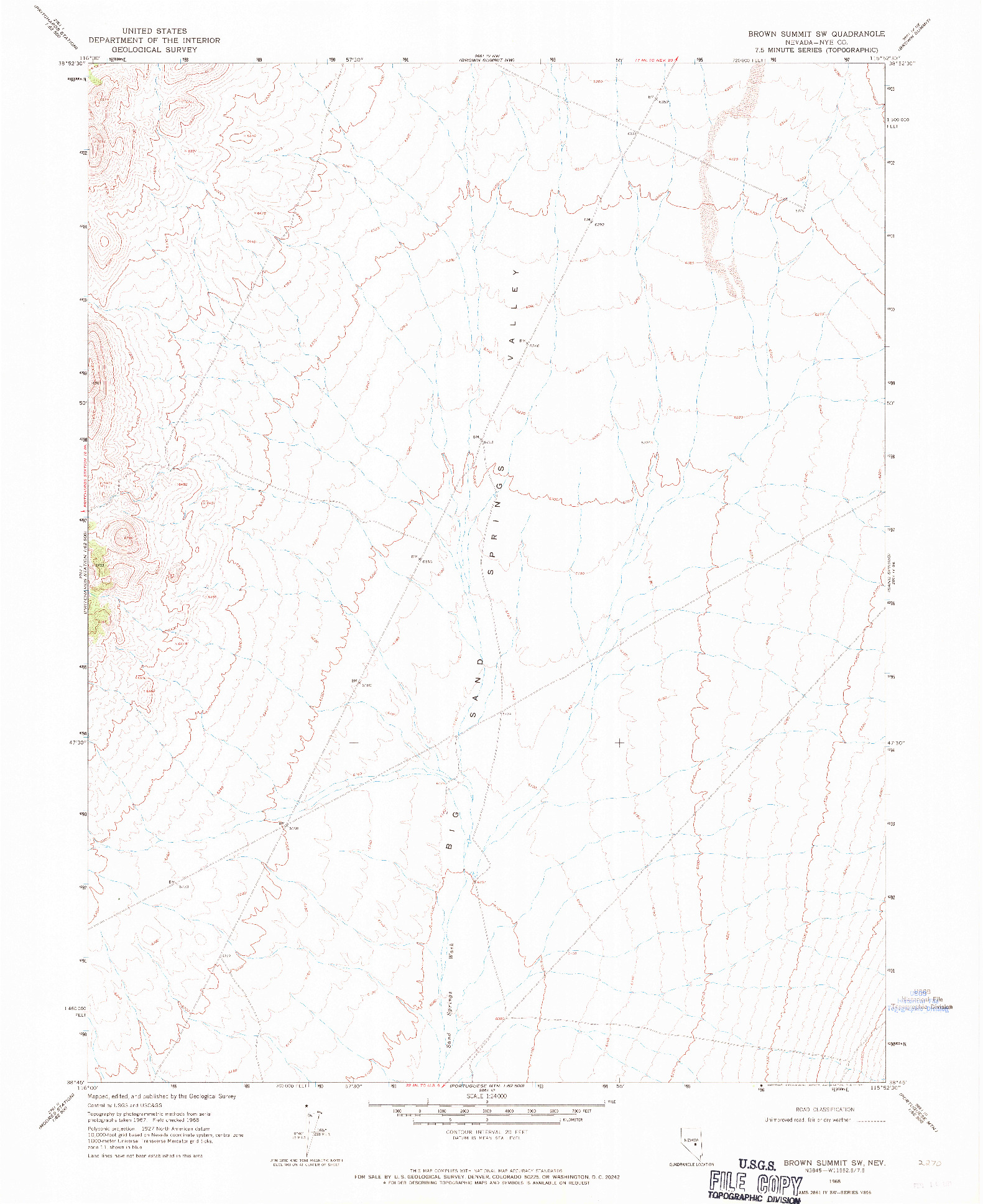 USGS 1:24000-SCALE QUADRANGLE FOR BROWN SUMMIT SW, NV 1968