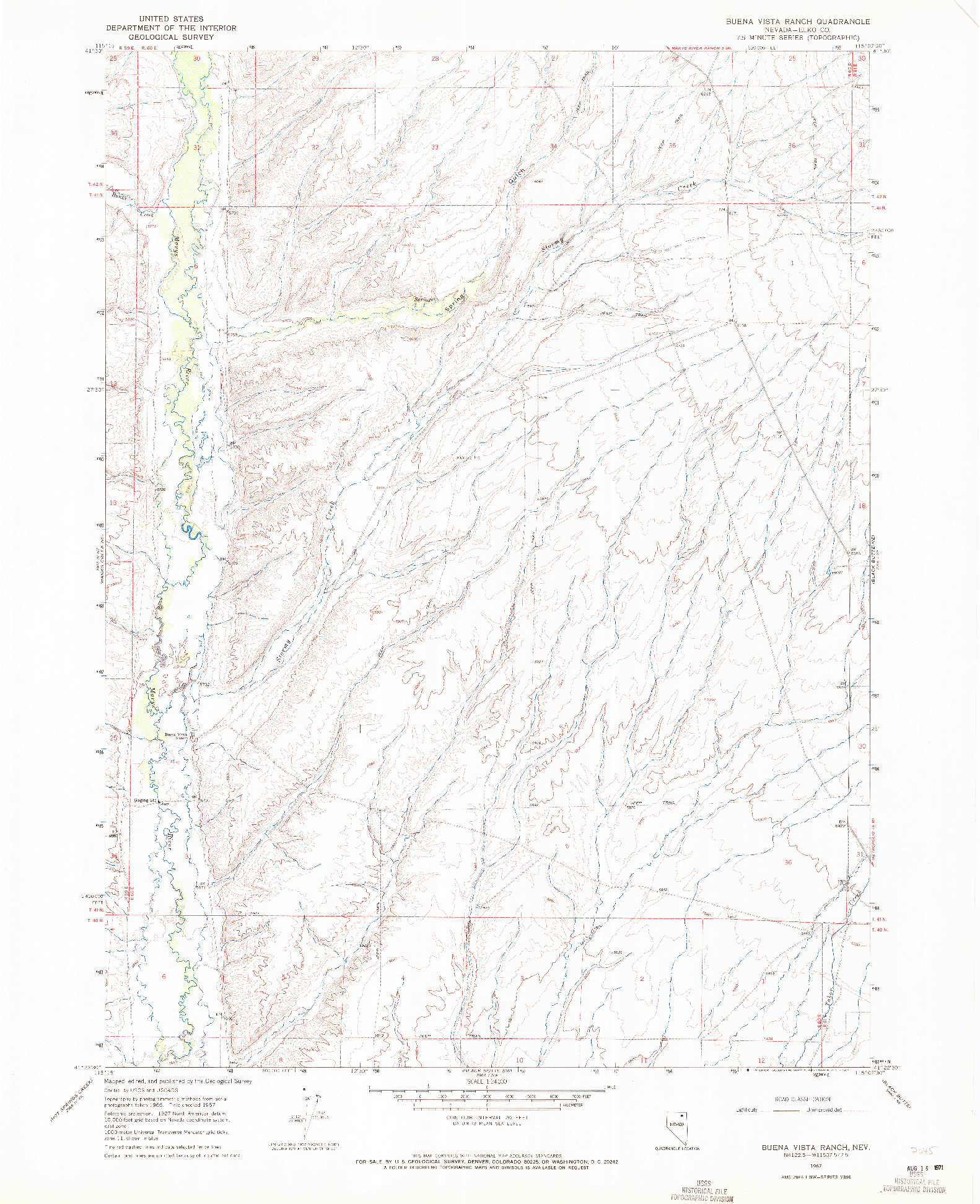 USGS 1:24000-SCALE QUADRANGLE FOR BUENA VISTA RANCH, NV 1967
