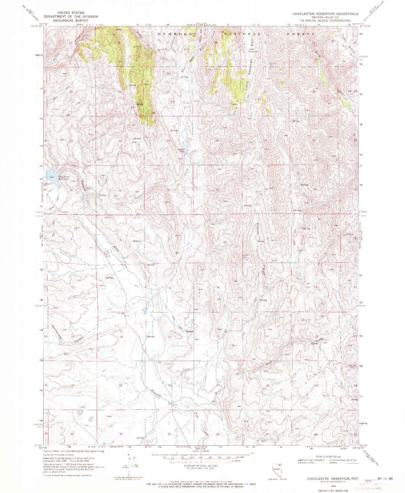 USGS 1:24000-SCALE QUADRANGLE FOR CHARLESTON RESERVOIR, NV 1968