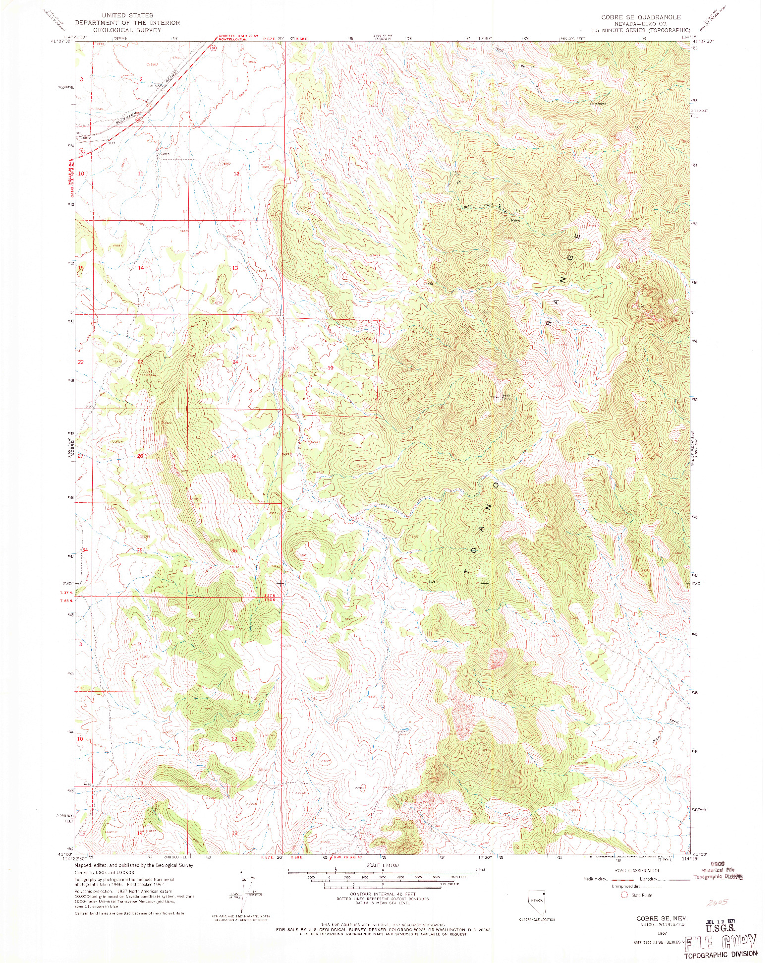 USGS 1:24000-SCALE QUADRANGLE FOR COBRE SE, NV 1967