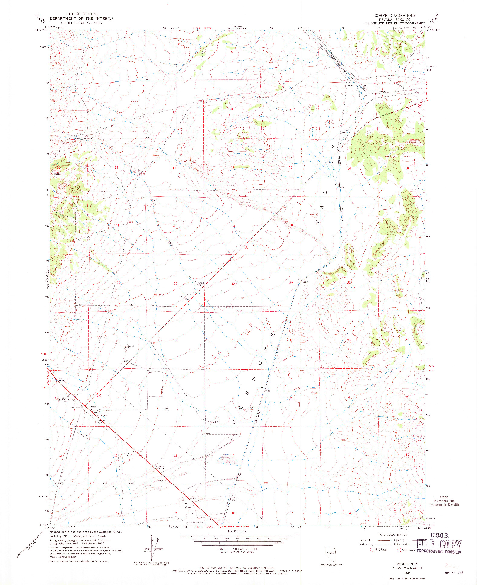 USGS 1:24000-SCALE QUADRANGLE FOR COBRE, NV 1967