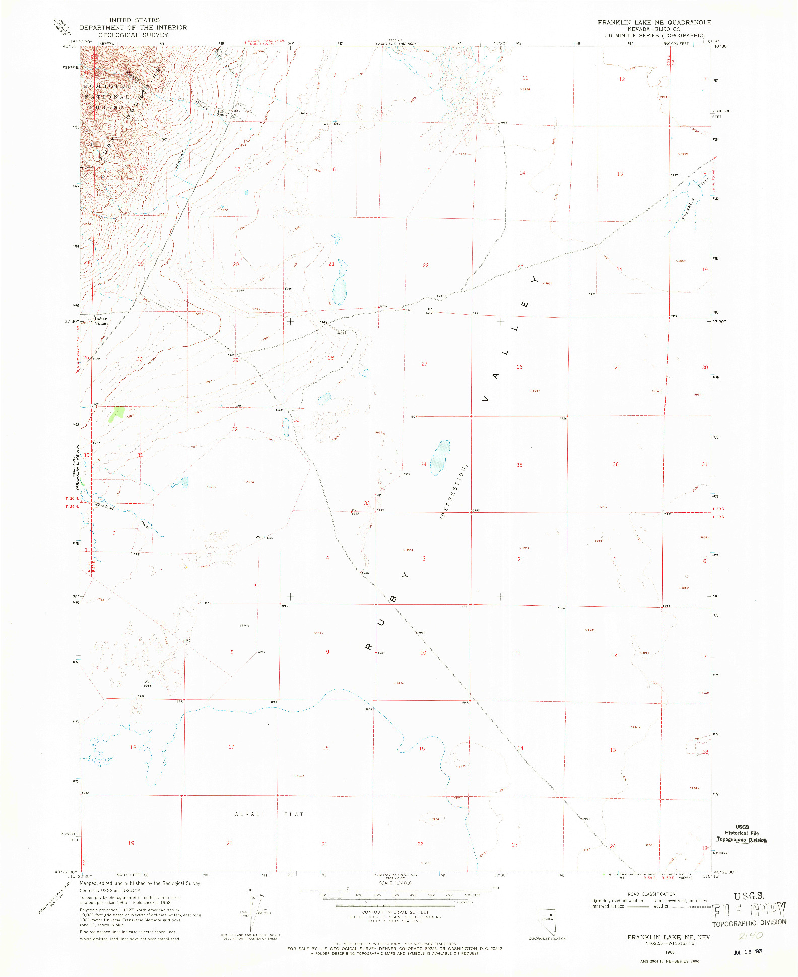 USGS 1:24000-SCALE QUADRANGLE FOR FRANKLIN LAKE NE, NV 1968