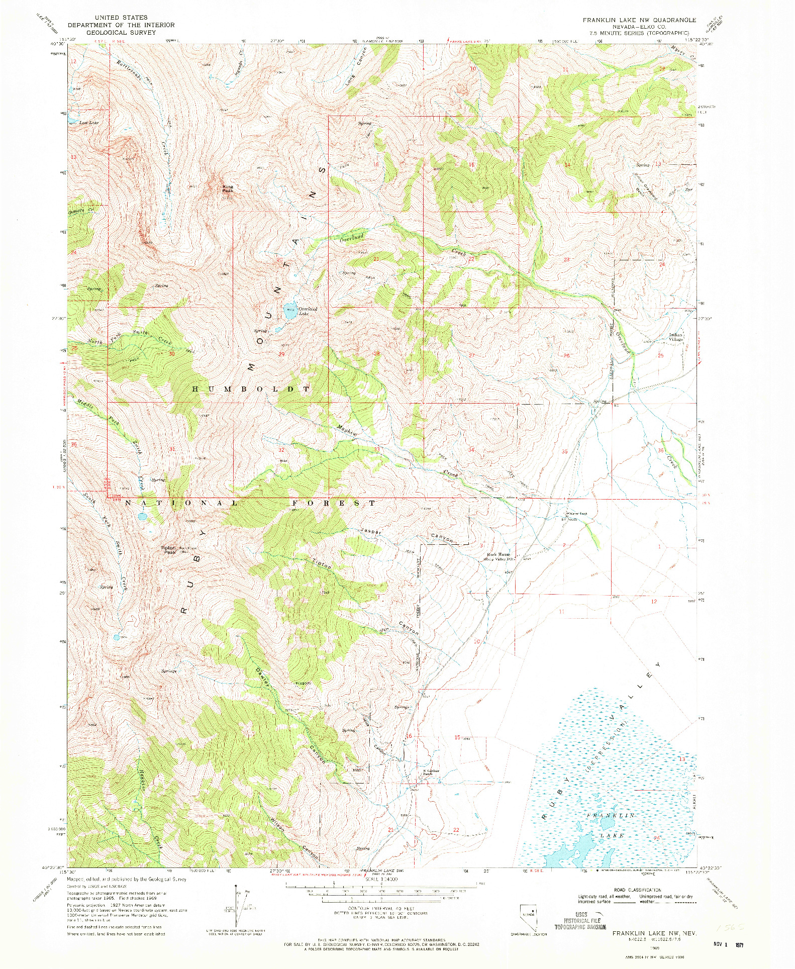 USGS 1:24000-SCALE QUADRANGLE FOR FRANKLIN LAKE NW, NV 1969