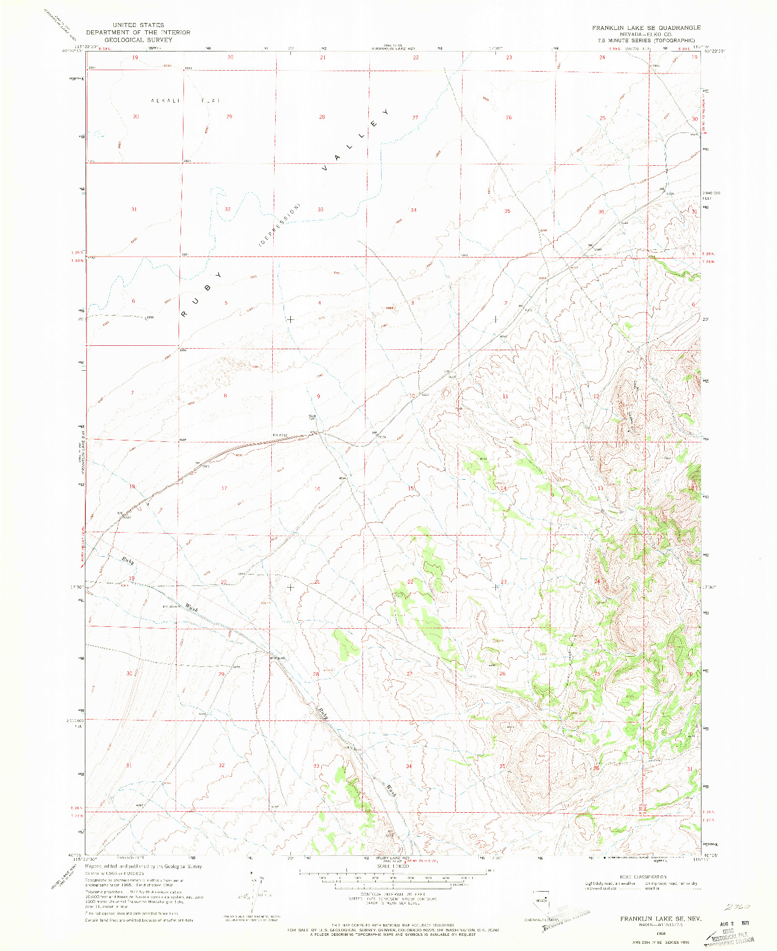 USGS 1:24000-SCALE QUADRANGLE FOR FRANKLIN LAKE SE, NV 1968