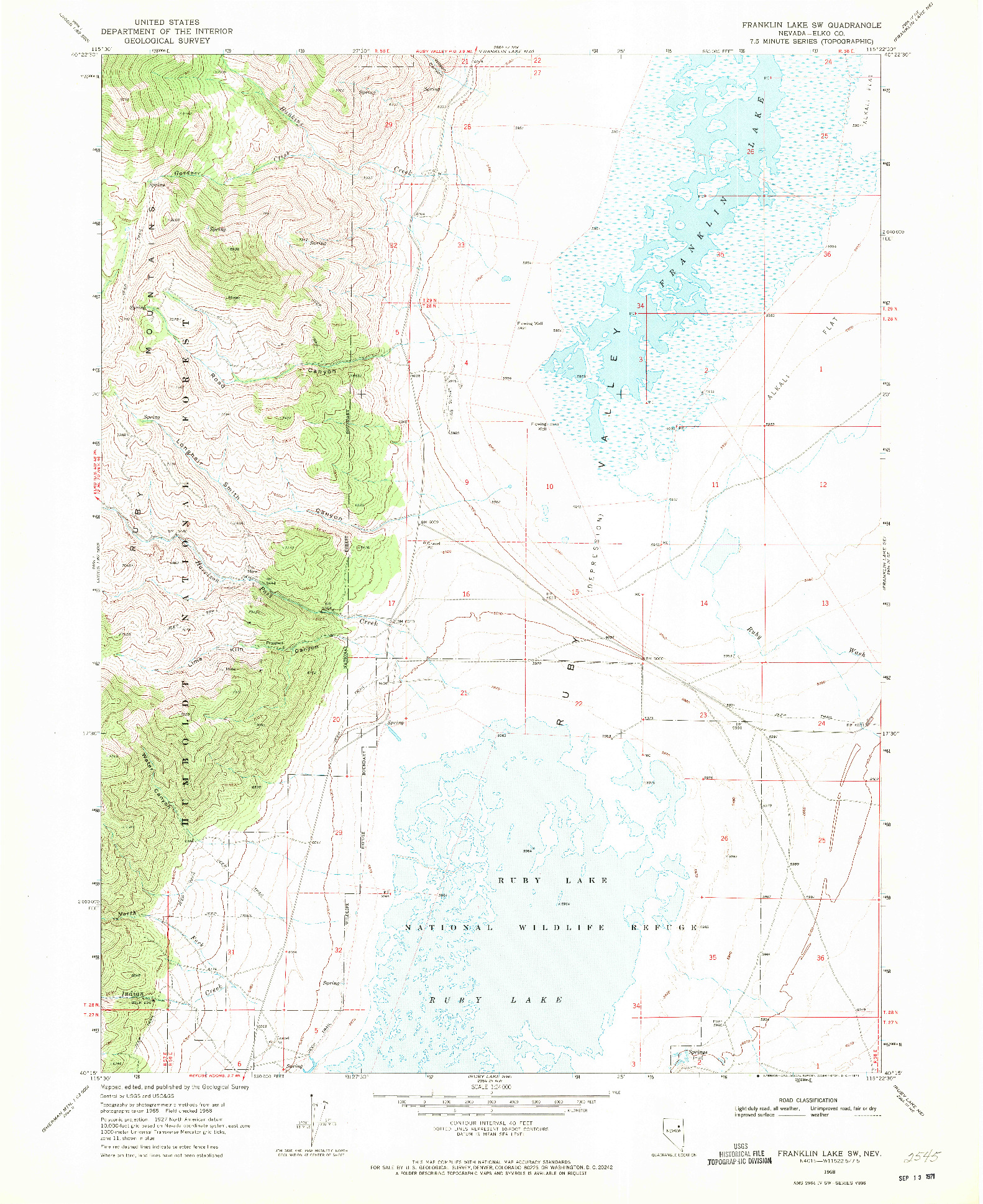 USGS 1:24000-SCALE QUADRANGLE FOR FRANKLIN LAKE SW, NV 1968