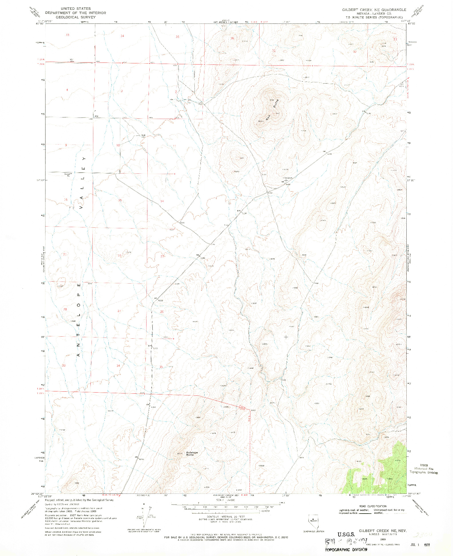 USGS 1:24000-SCALE QUADRANGLE FOR GILBERT CREEK NE, NV 1969