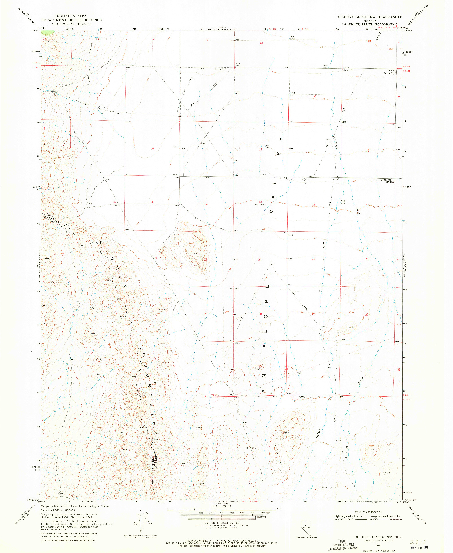 USGS 1:24000-SCALE QUADRANGLE FOR GILBERT CREEK NW, NV 1969