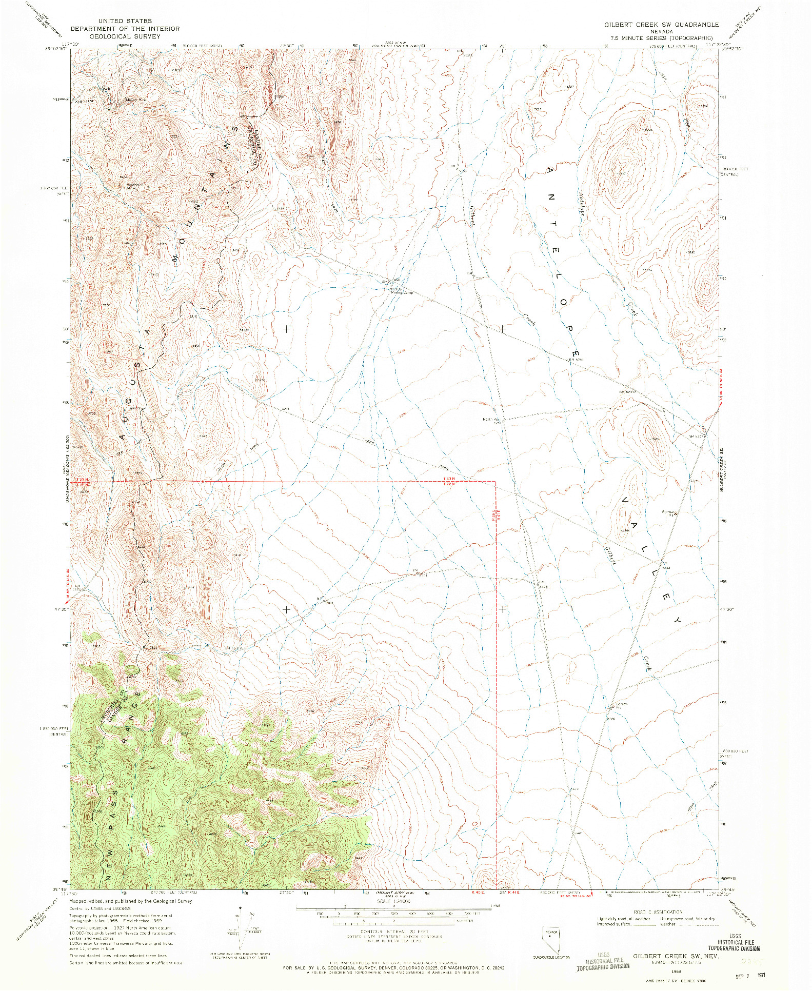 USGS 1:24000-SCALE QUADRANGLE FOR GILBERT CREEK SW, NV 1969