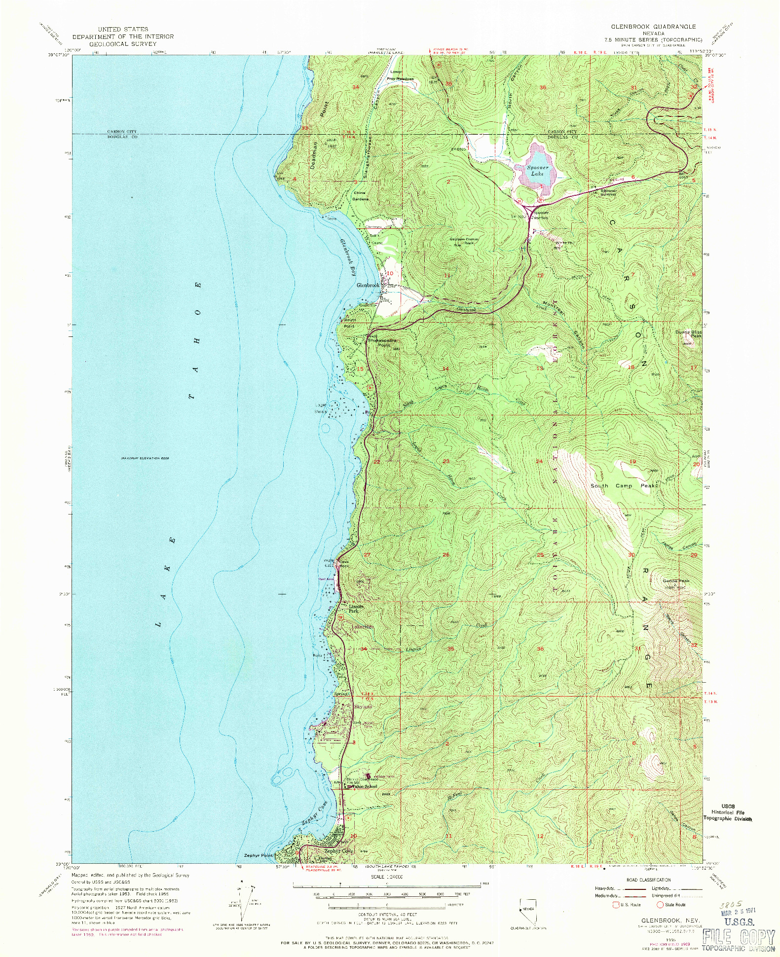 USGS 1:24000-SCALE QUADRANGLE FOR GLENBROOK, NV 1955