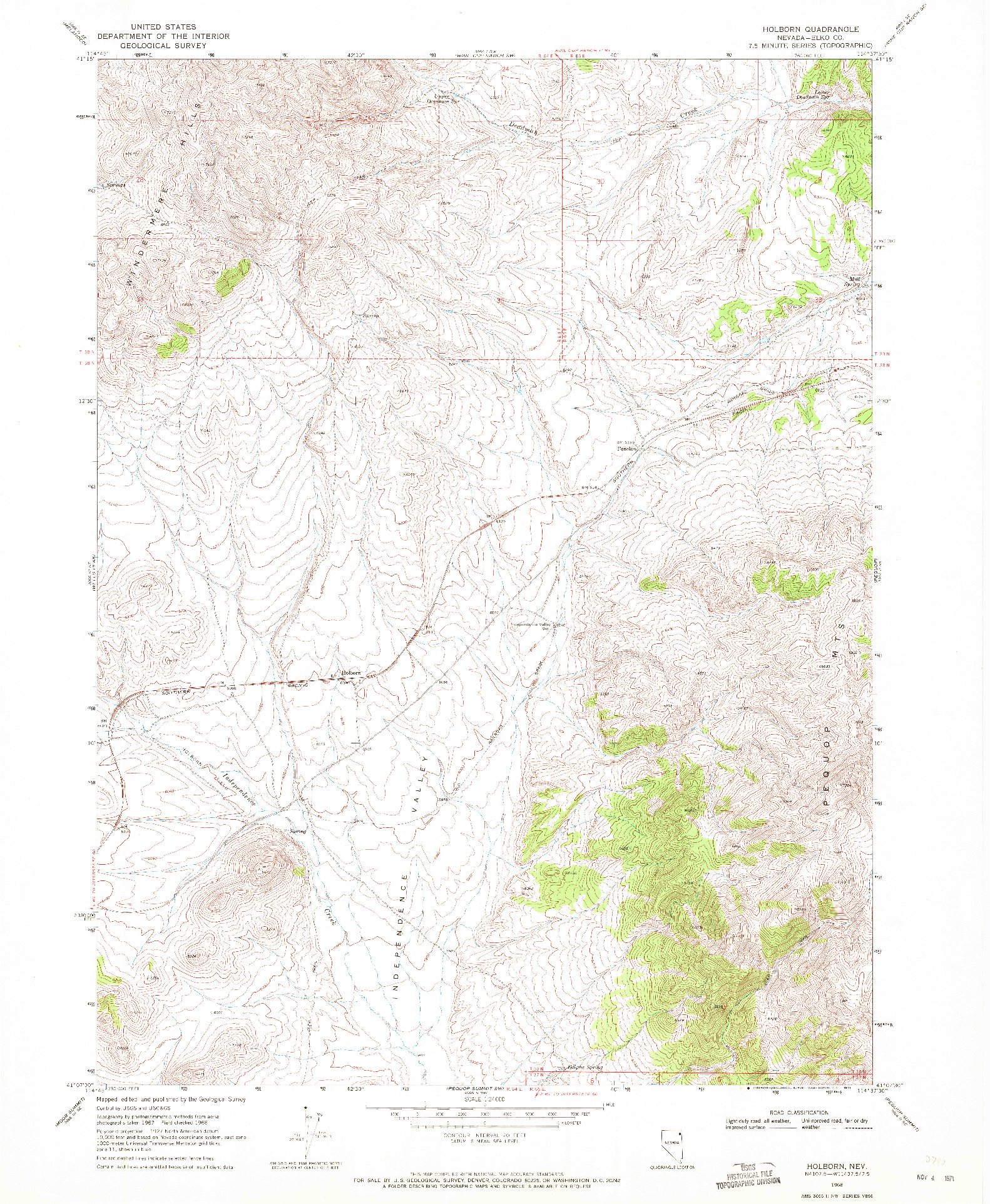 USGS 1:24000-SCALE QUADRANGLE FOR HOLBORN, NV 1968