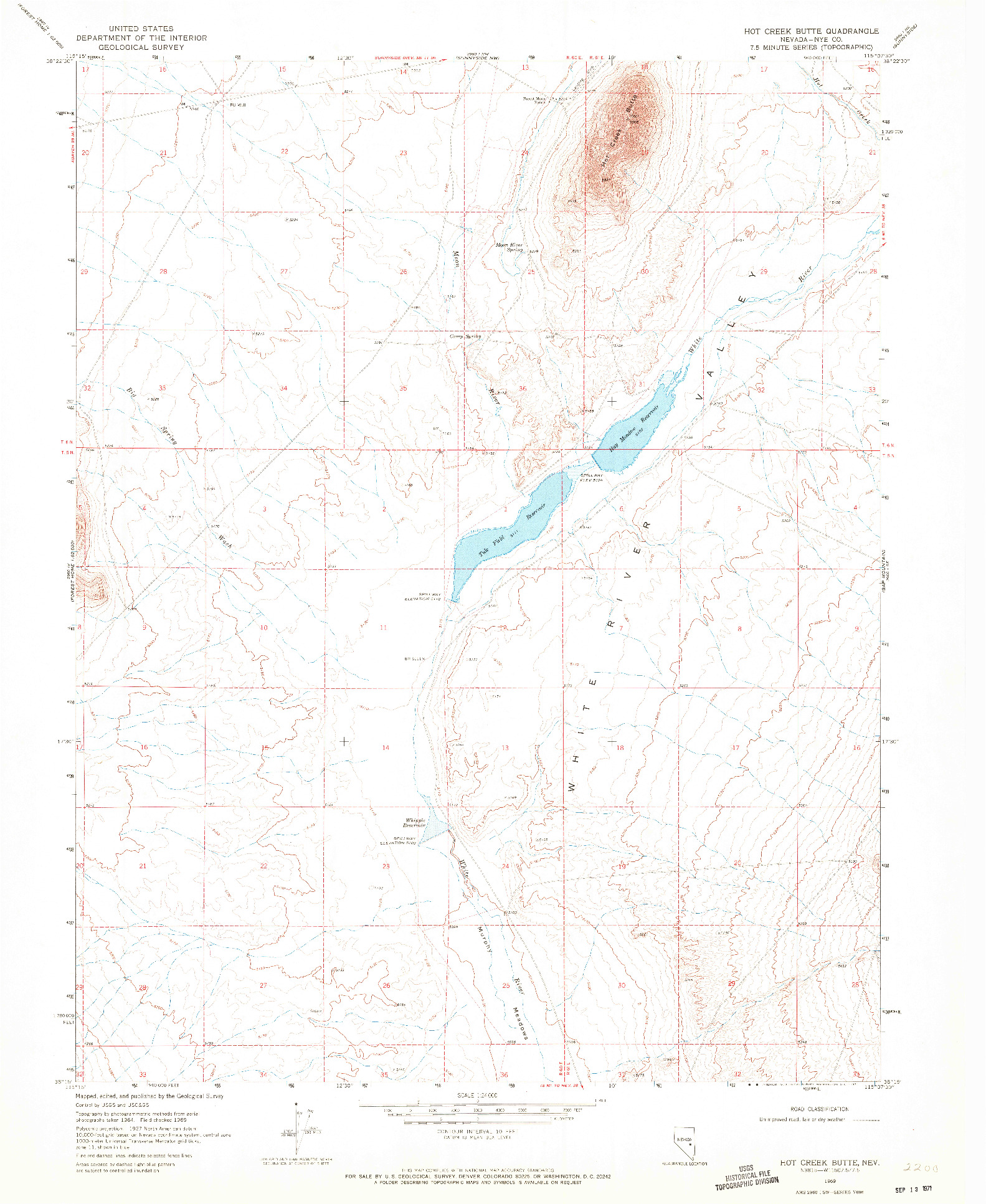 USGS 1:24000-SCALE QUADRANGLE FOR HOT CREEK BUTTE, NV 1969