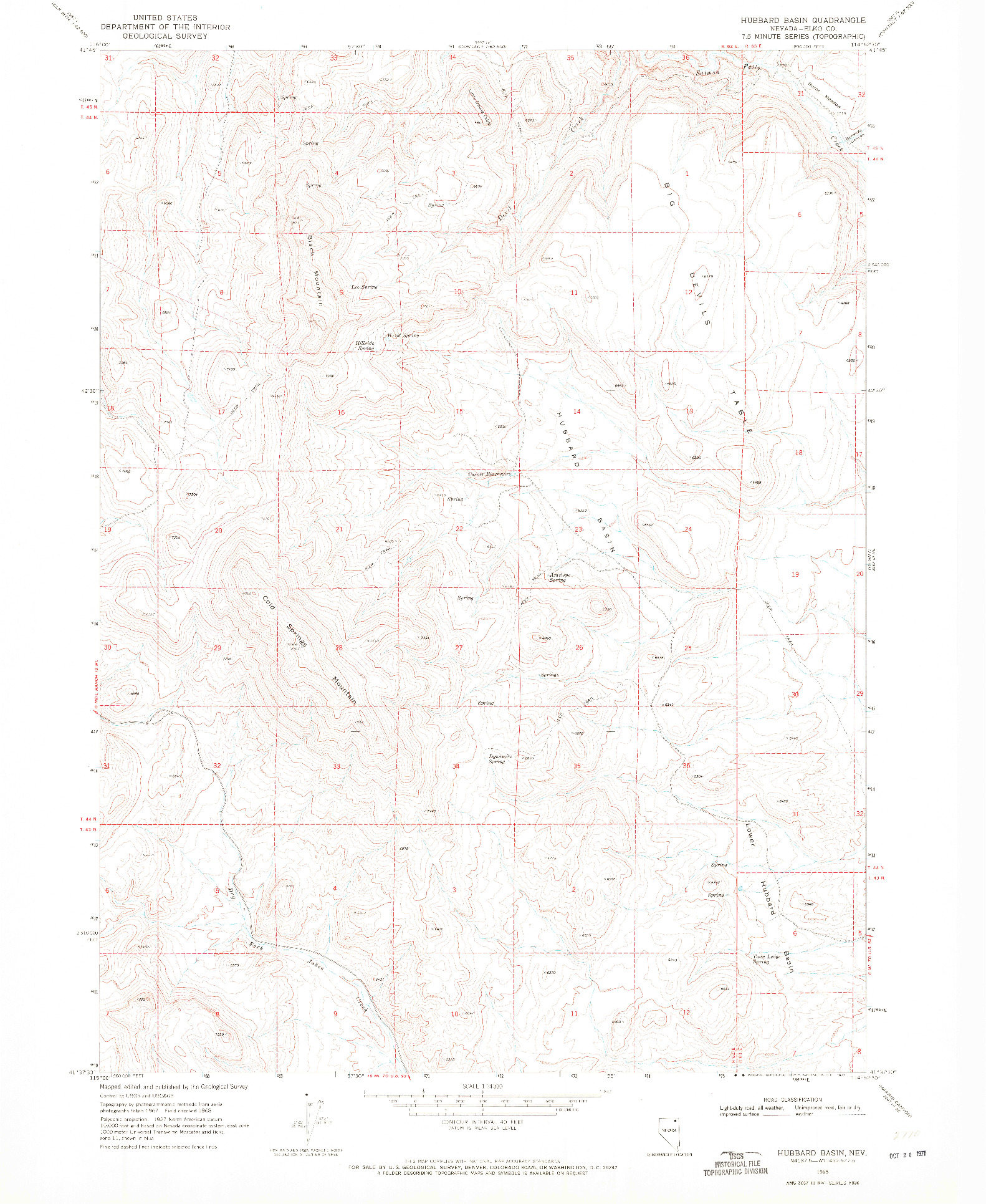 USGS 1:24000-SCALE QUADRANGLE FOR HUBBARD BASIN, NV 1968
