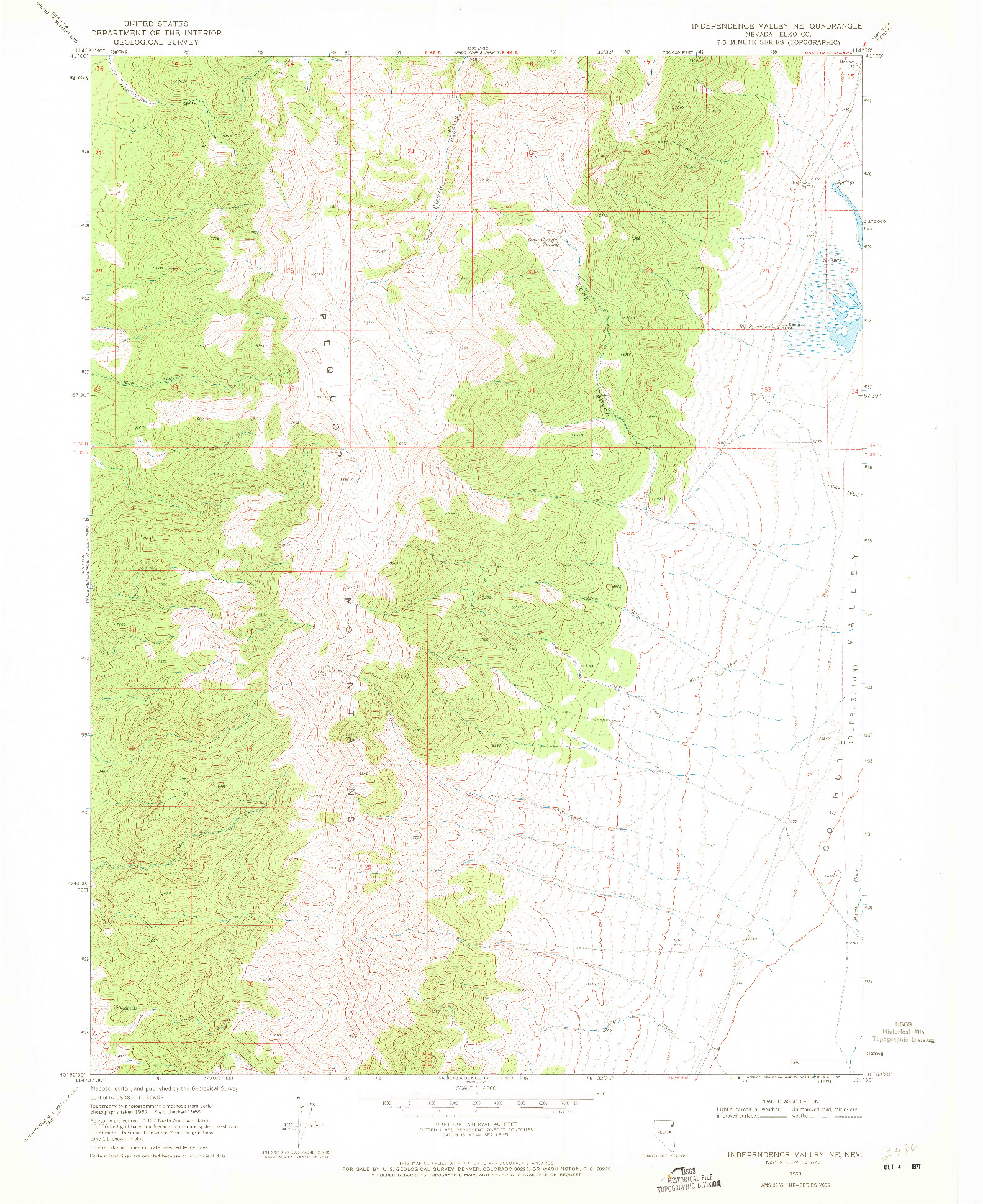 USGS 1:24000-SCALE QUADRANGLE FOR INDEPENDENCE VALLEY NE, NV 1968